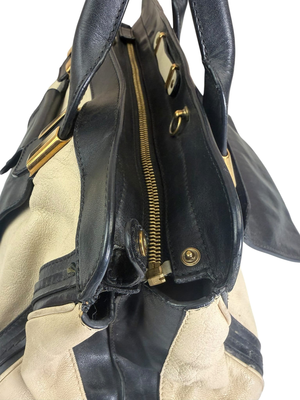 Chloe Black/Cream Leather Alice Top Handle Bag