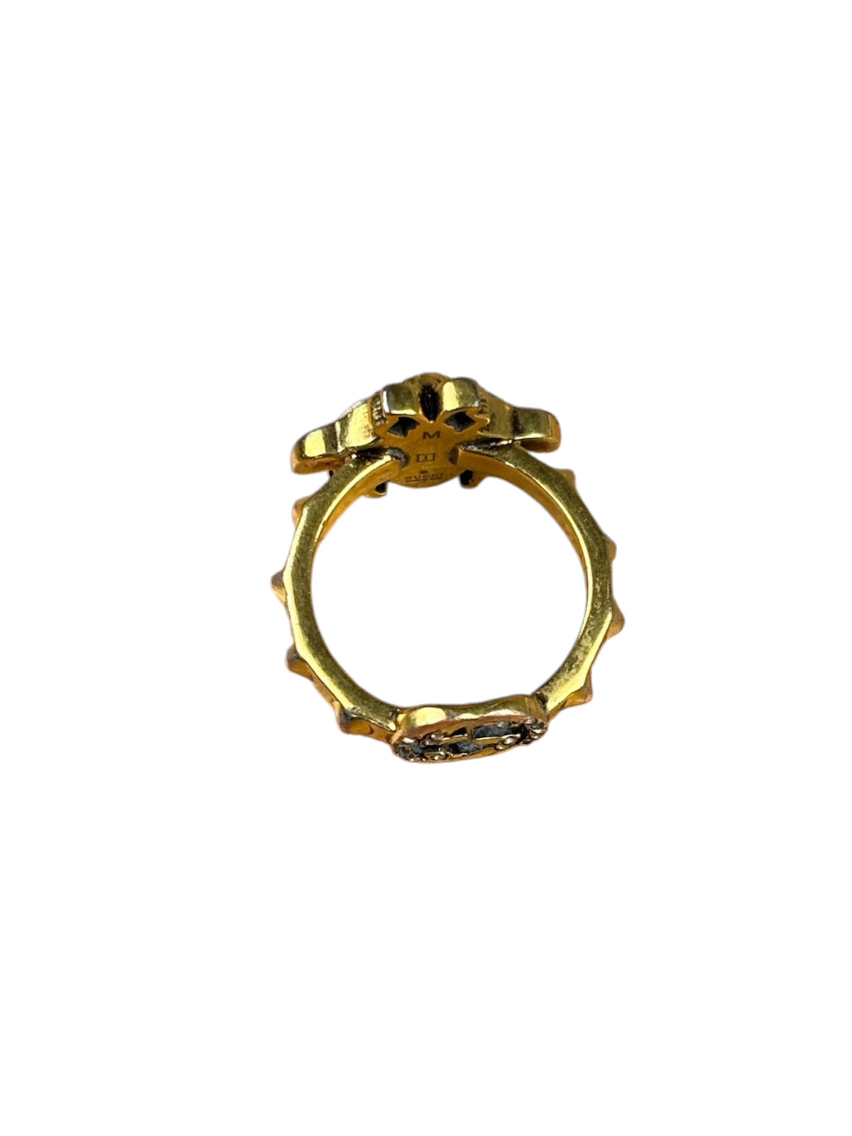 Gucci Crystal & Faux Pearl GG Bee Ring