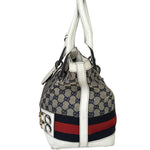 Gucci Navy Leather Trim GG Sherry Line Heritage Shoulder Bag