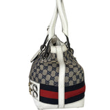 Gucci Navy Leather Trim GG Sherry Line Heritage Shoulder Bag