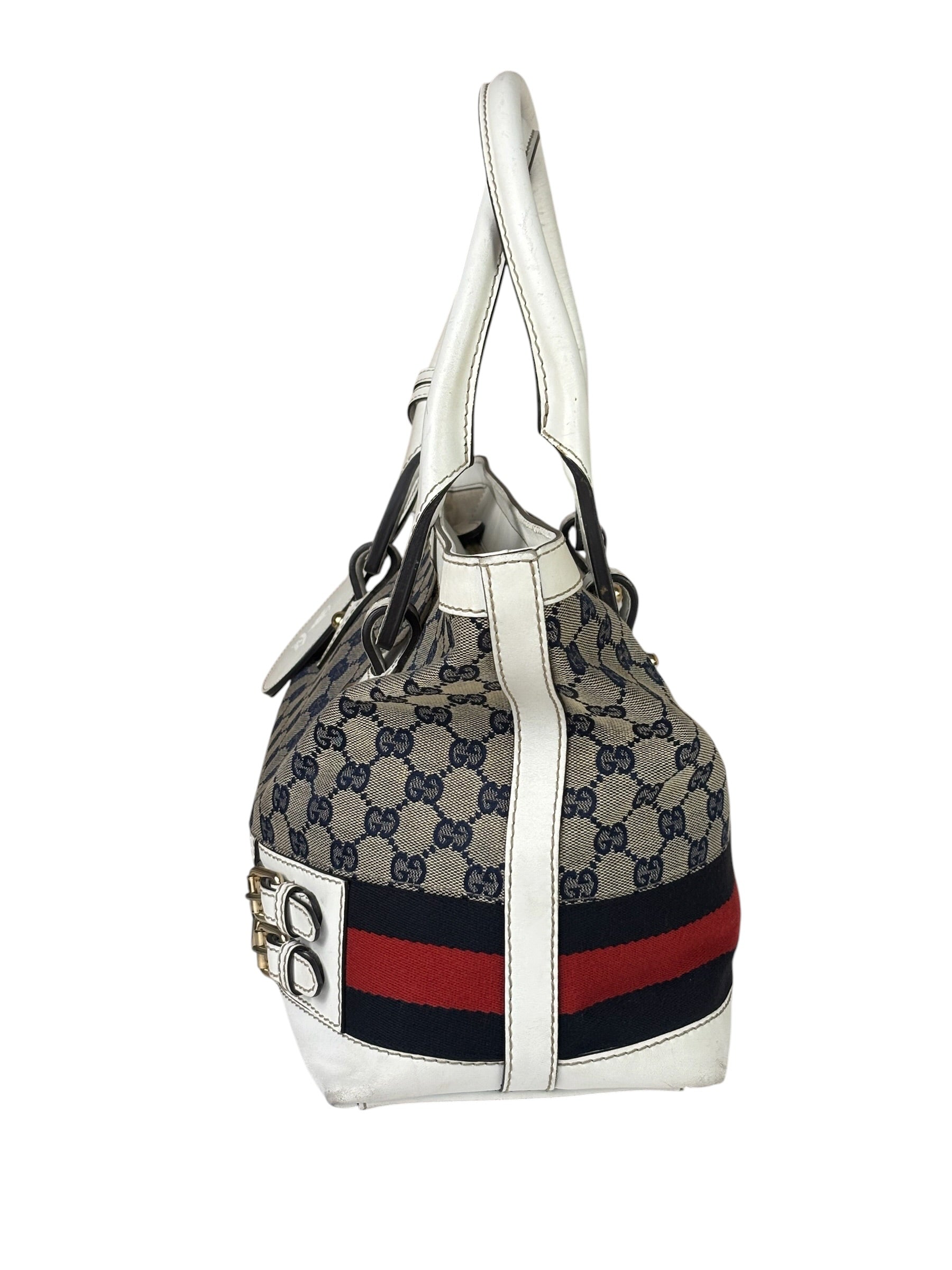 Gucci Navy Leather Trim GG Sherry Line Heritage Shoulder Bag