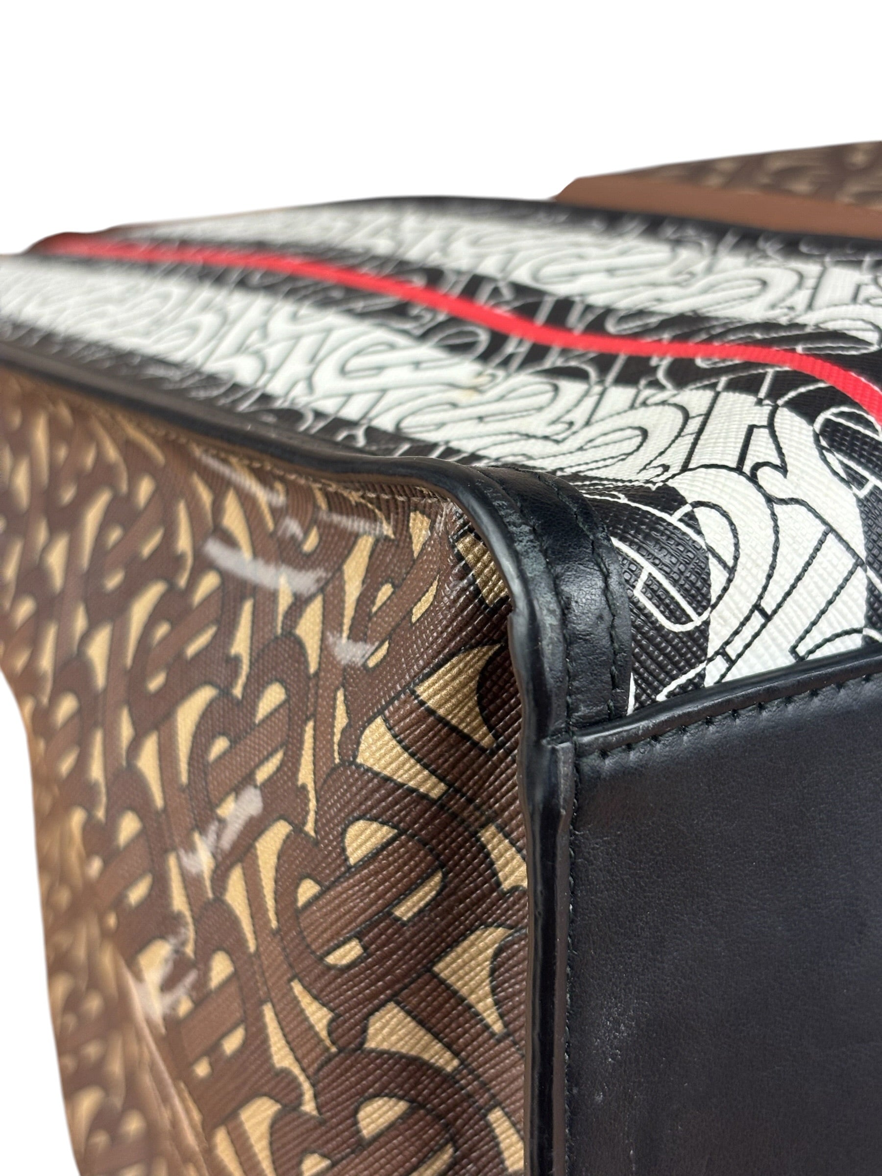 Burberry Leather TB Monogram Stripe E-Canvas Tote Bag