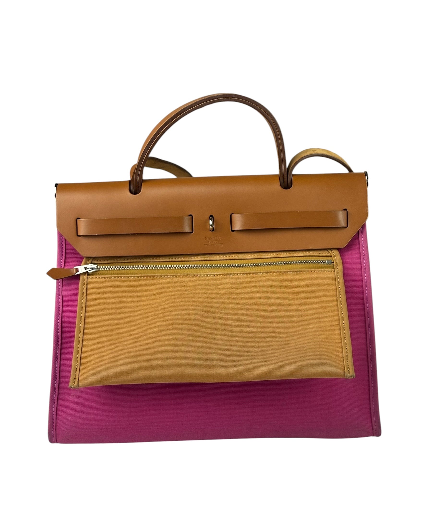 Hermes Pink/Brown Leather Trim Herbag Zip 31 Two-Way Bag