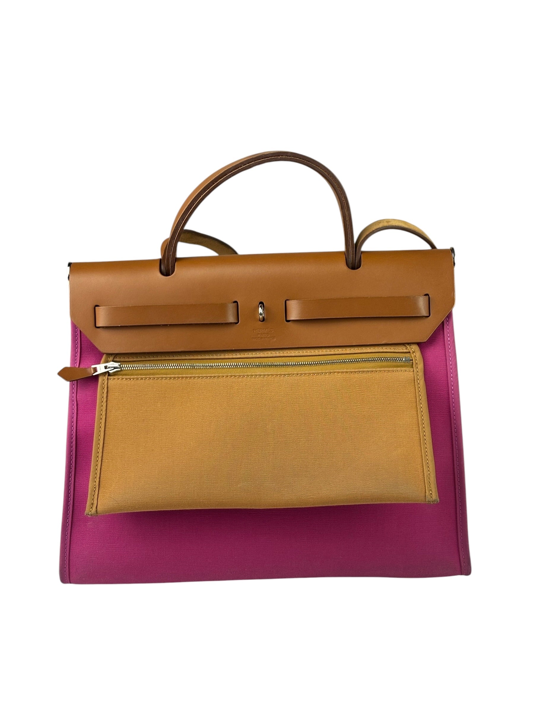 Hermes Pink/Brown Leather Trim Herbag Zip 31 Two-Way Bag