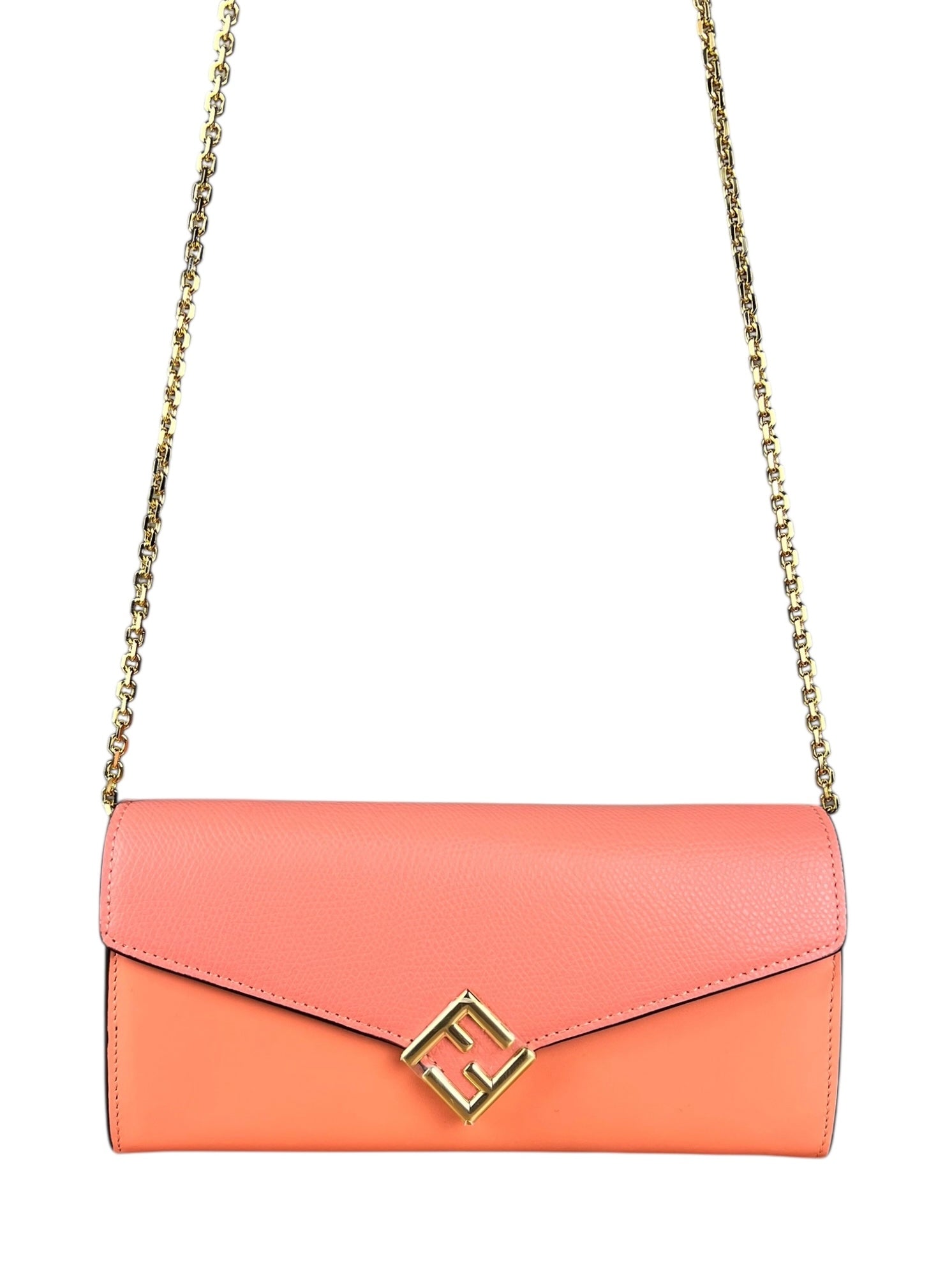 Fendi FF Diamonds Continental Peach Wallet on Chain