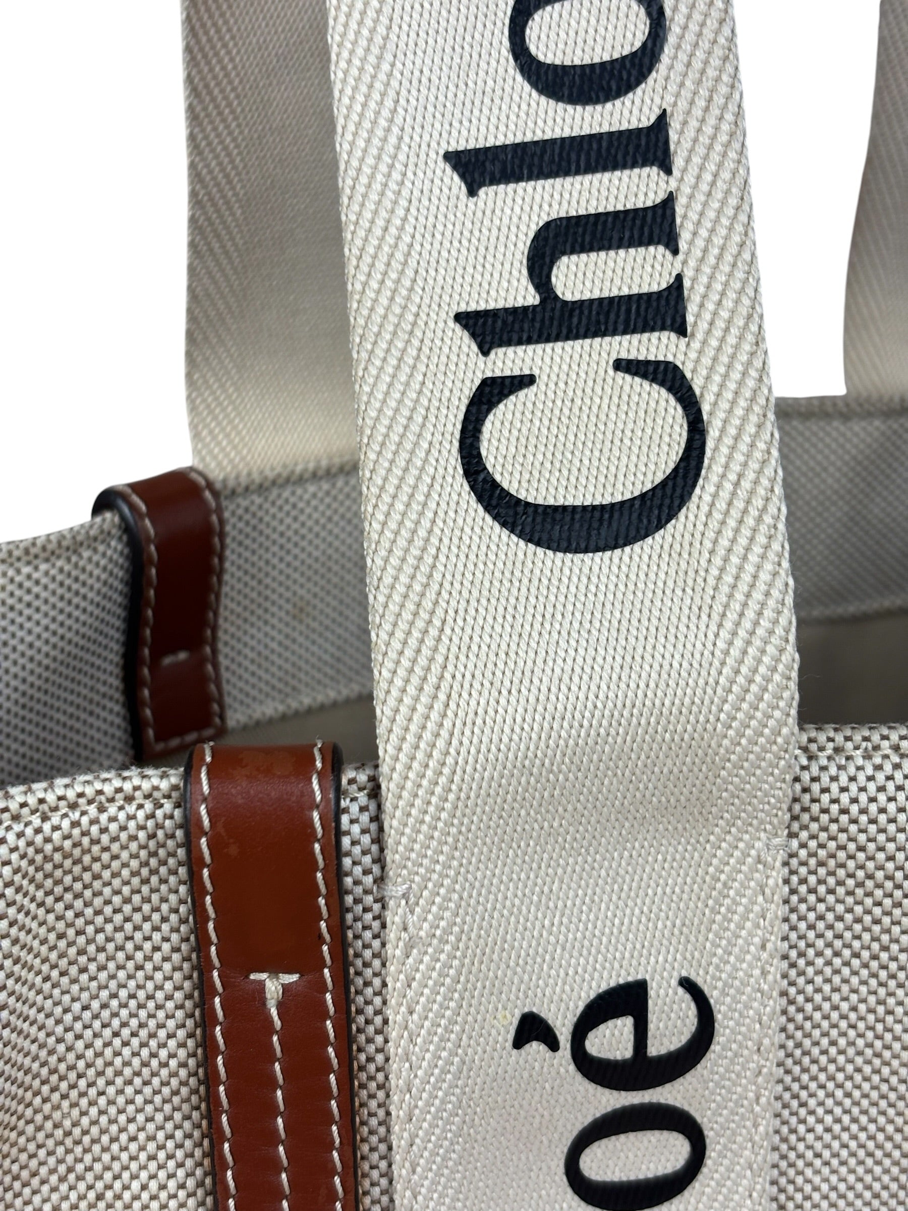 Chloe Leather Trim Woody Medium Tote Bag