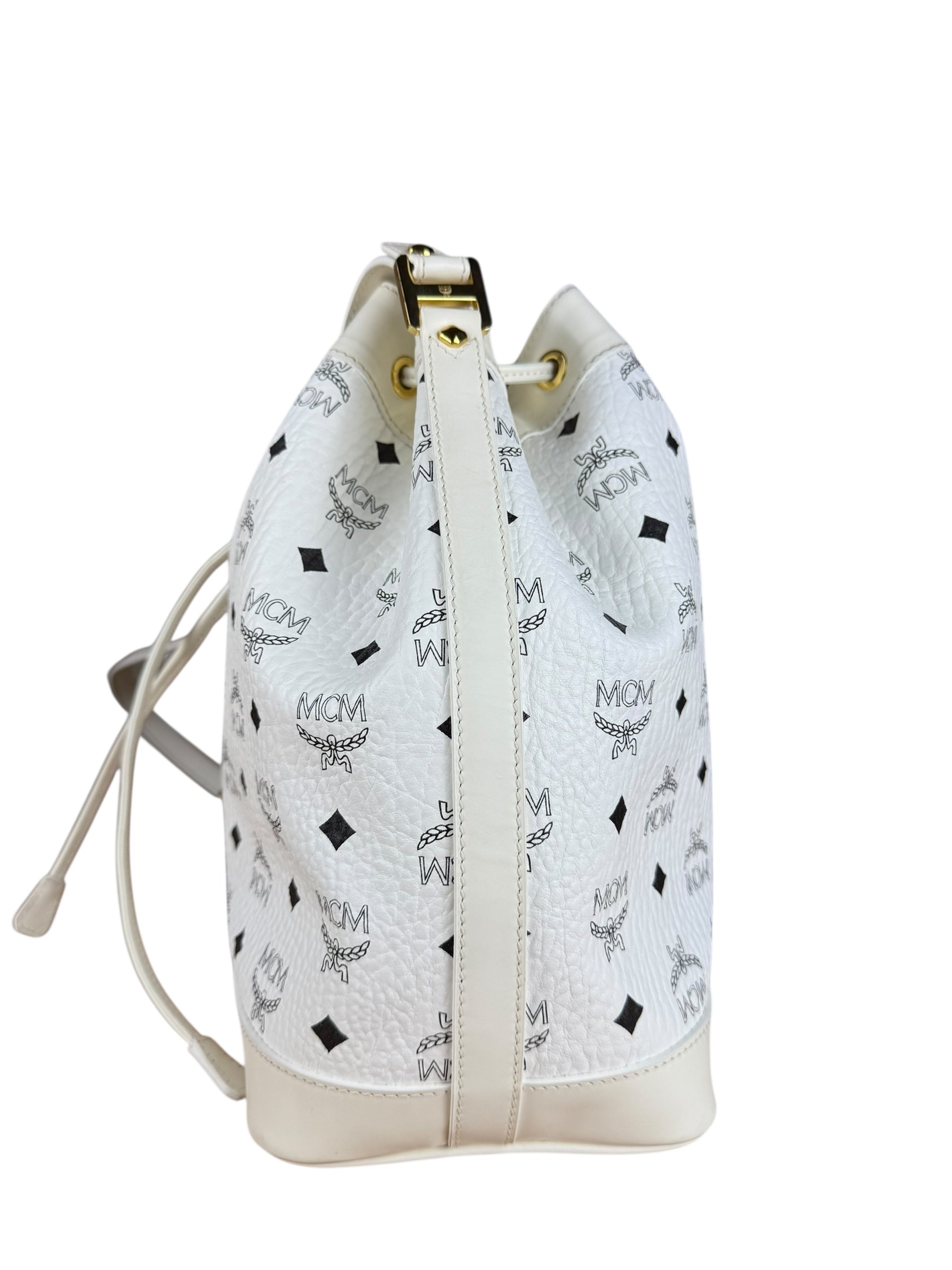 MCM Monogram White Bucket Shoulder Bag