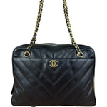 Chanel Black Chevron Leather Chain Camera Shoulder Bag 2000-2002