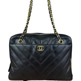 Chanel Black Chevron Leather Chain Camera Shoulder Bag 2000-2002