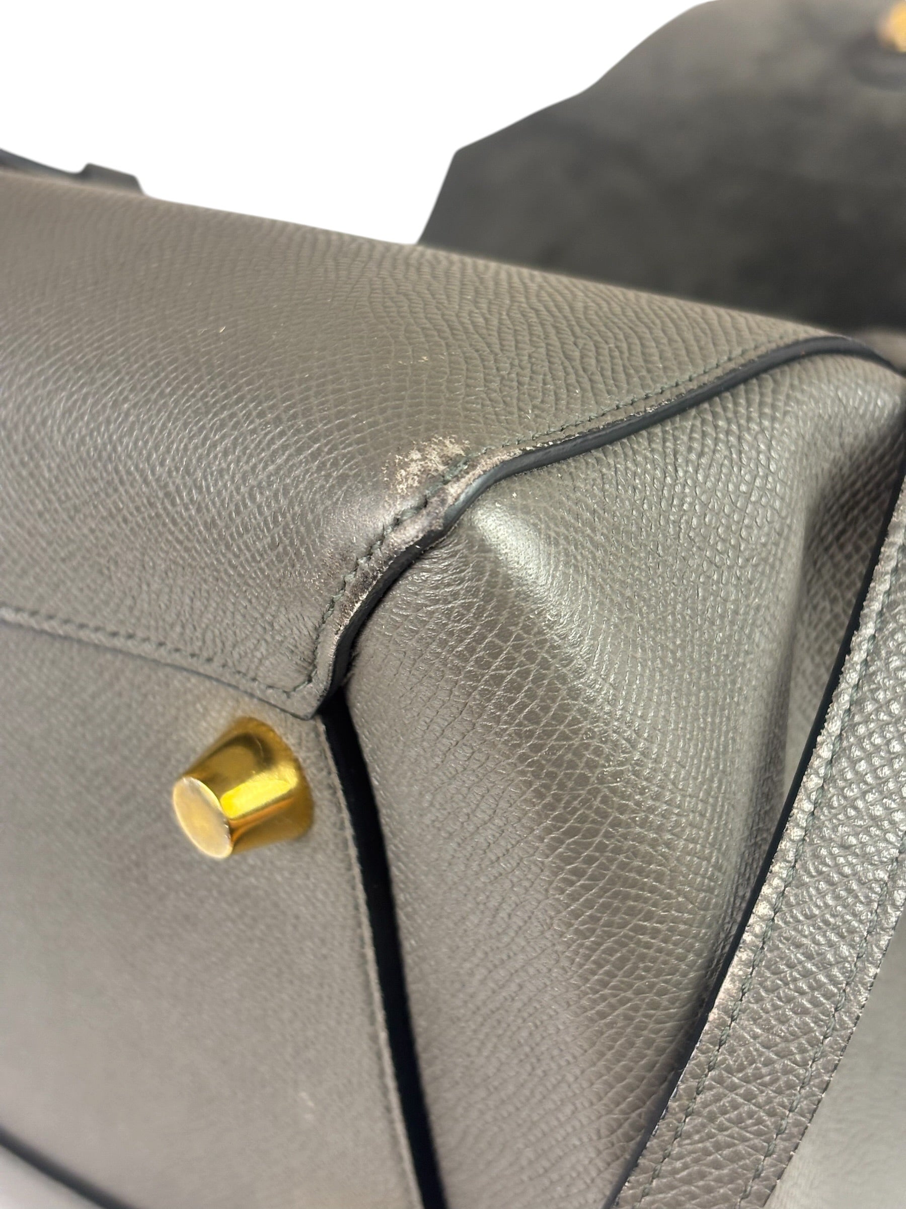 Celine Grey Grained Calfskin Belt Shoulder Bag