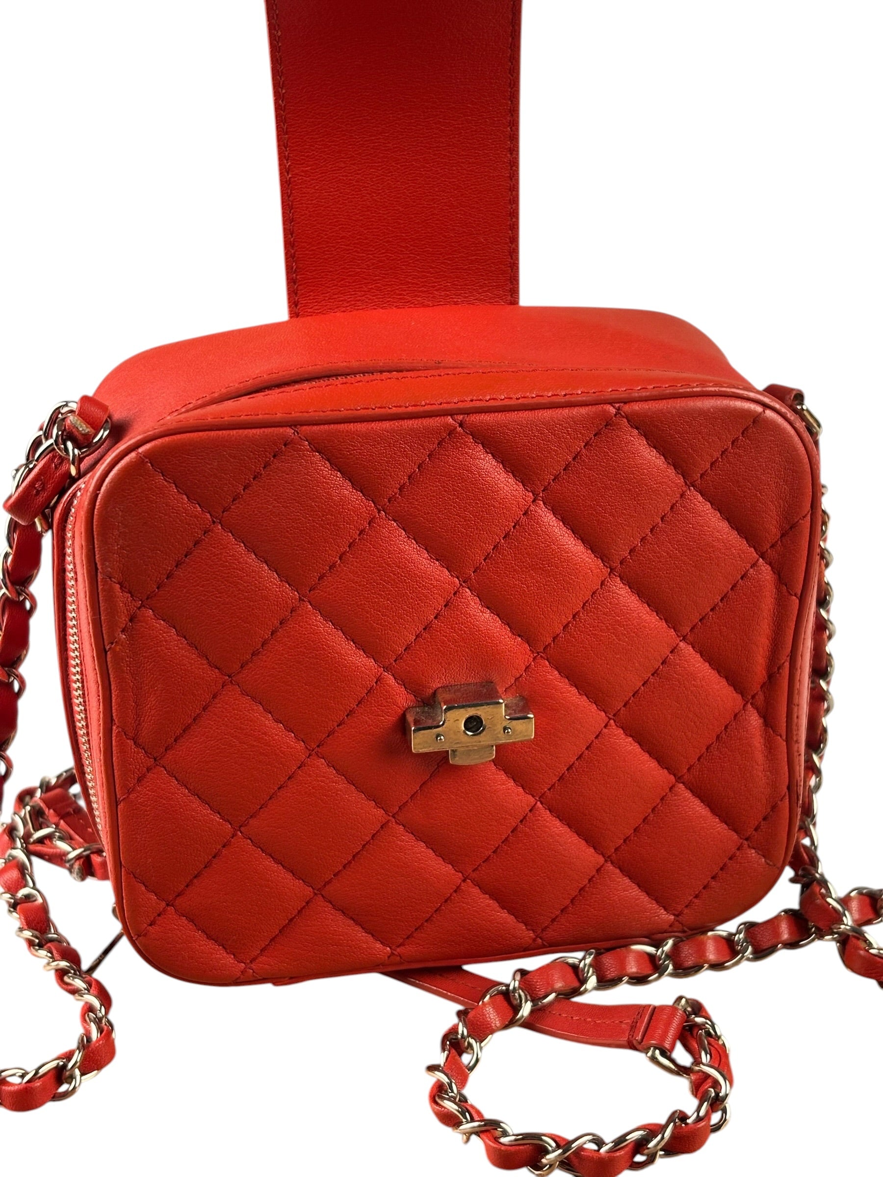 Chanel Red Quilted Lambskin Nano CC Box Camera Bag 2018