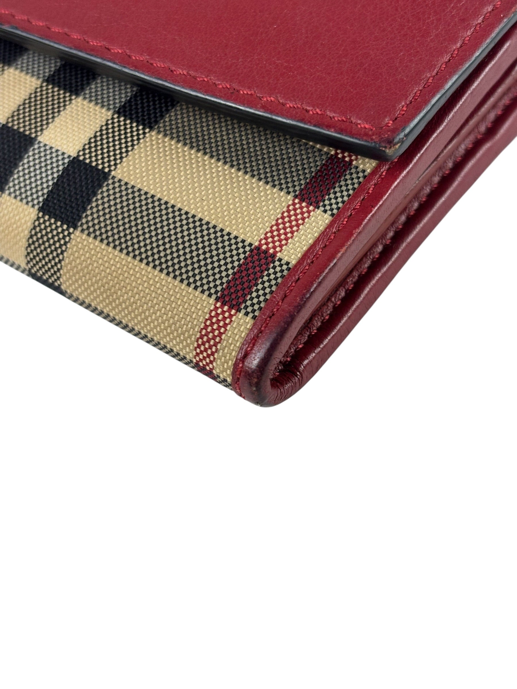 Burberry Red Leather House Check Continental Long Wallet
