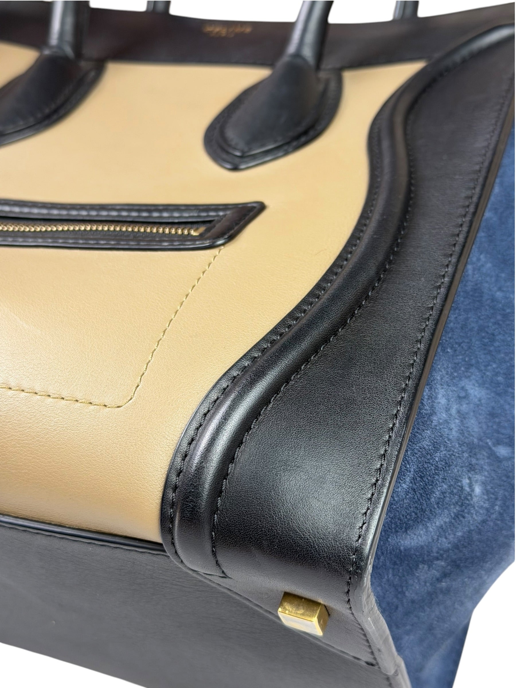 Celine Calfskin Leather/Suede Tri-Color Luggage Tote Bag