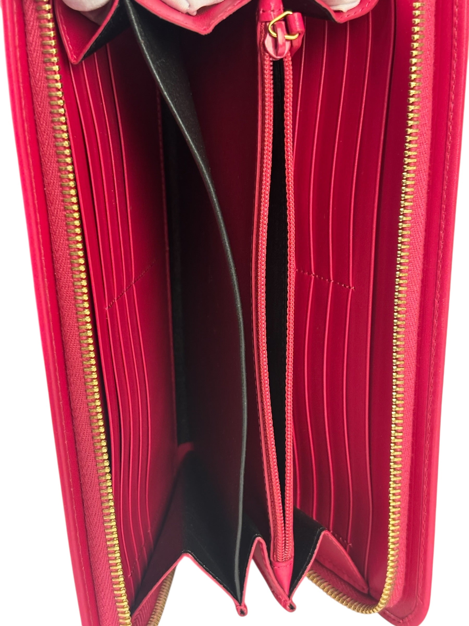 Yves Saint Laurent Bright Pink Leather Zip-Around Long Wallet