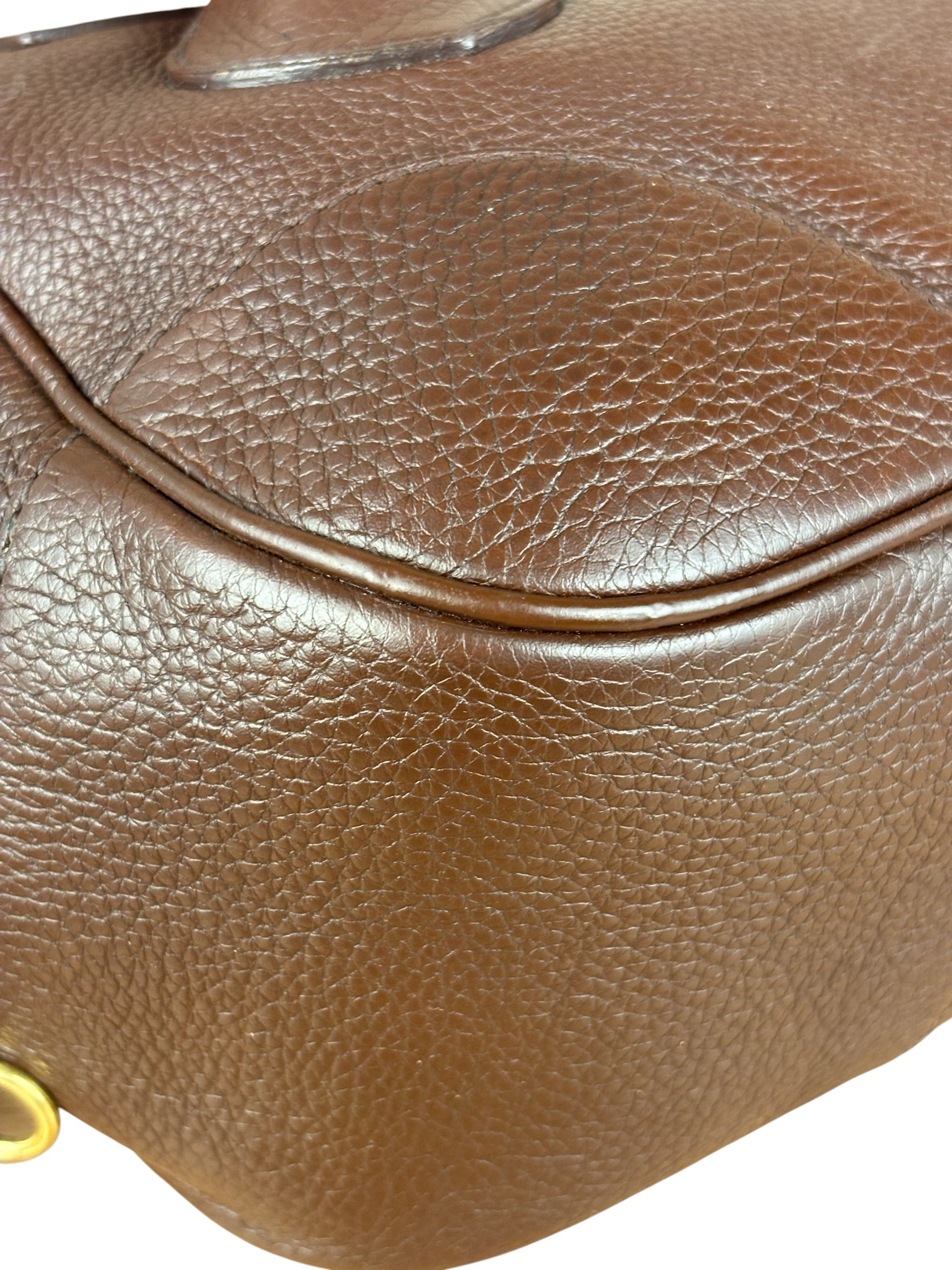 Prada Rich Brown Vitello Daino Sound Lock Satchel Shoulder Bag