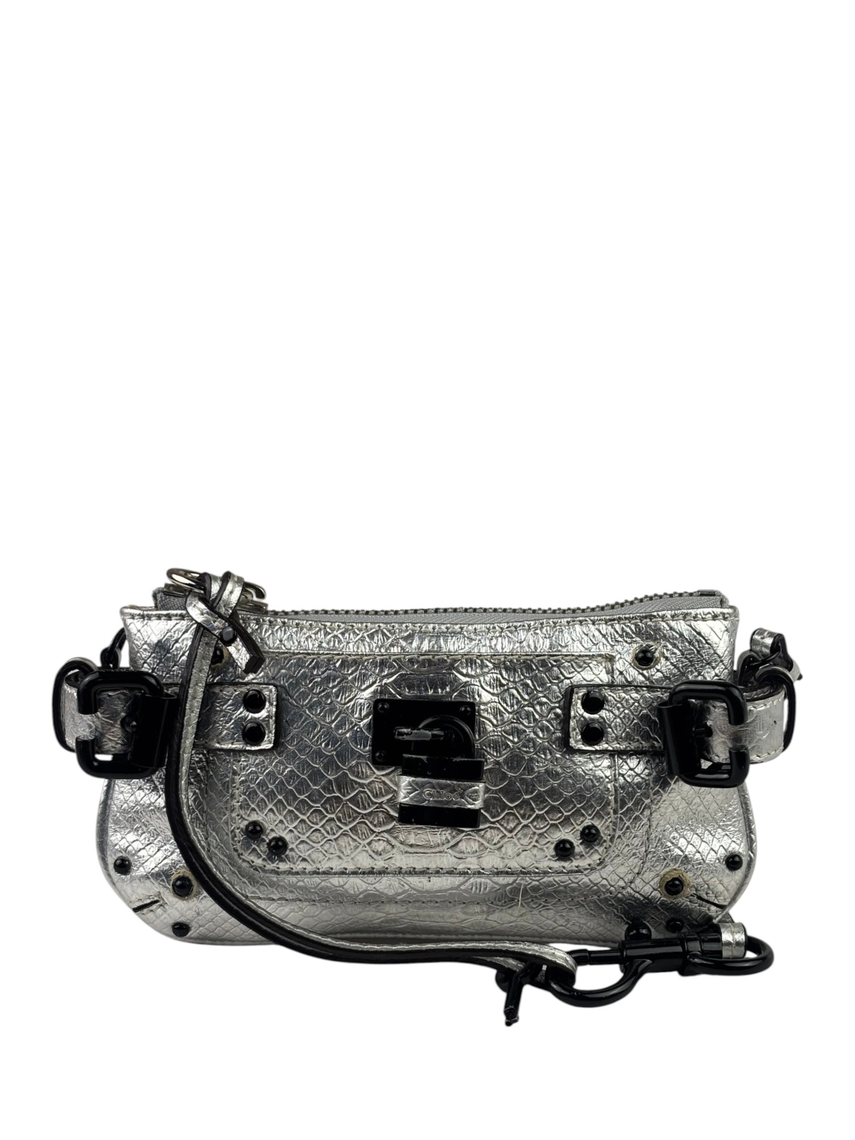 Chloe Metallic Silver Leather Paddington Pochette