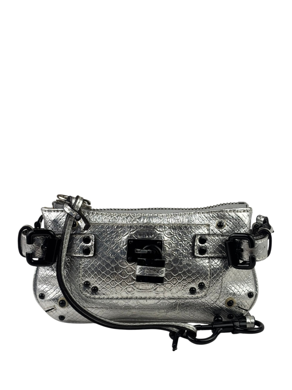 Chloe Metallic Silver Leather Paddington Pochette
