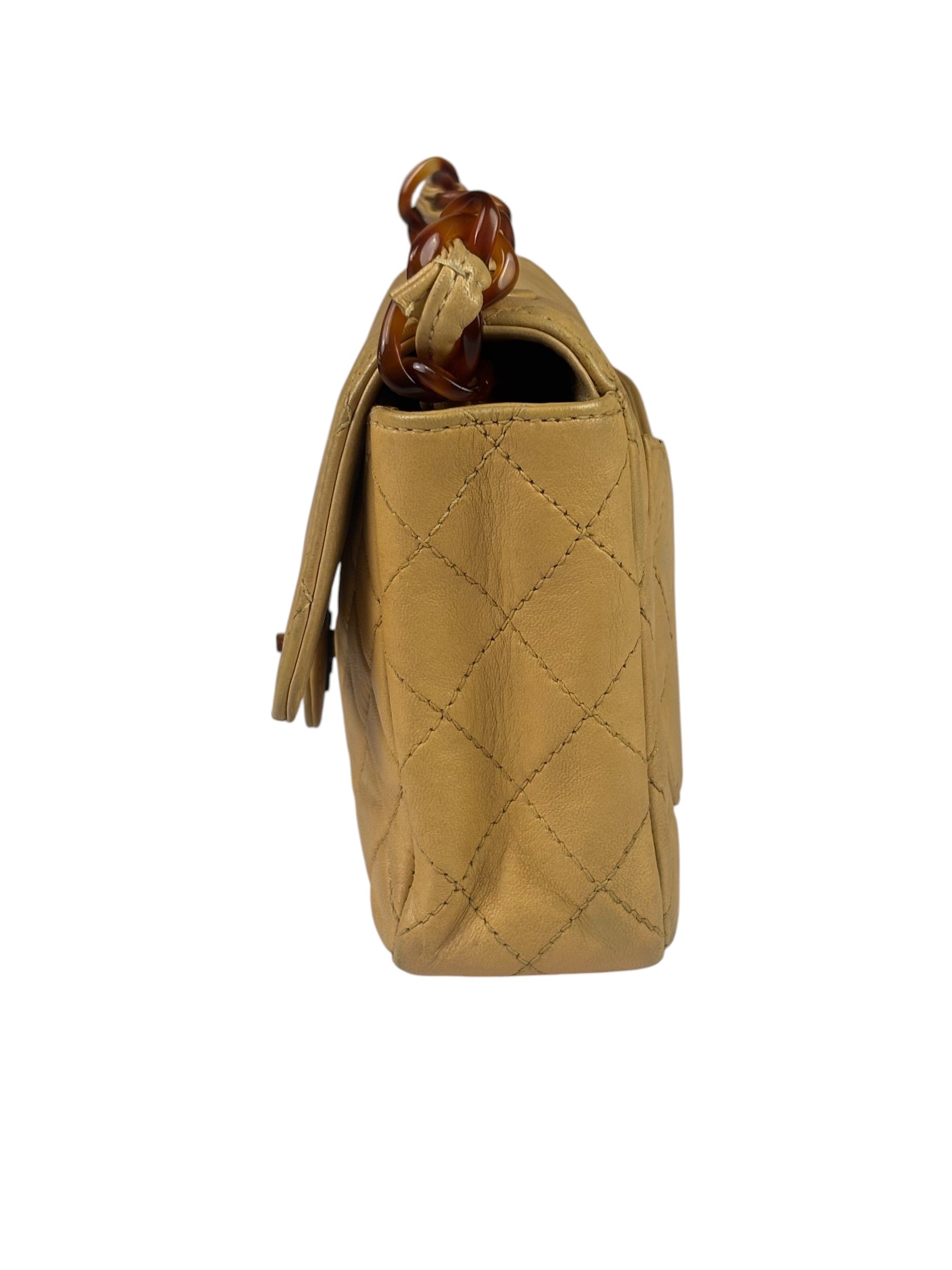 Chanel Beige Quilted Lambskin Tortoiseshell Chain Flap 1996
