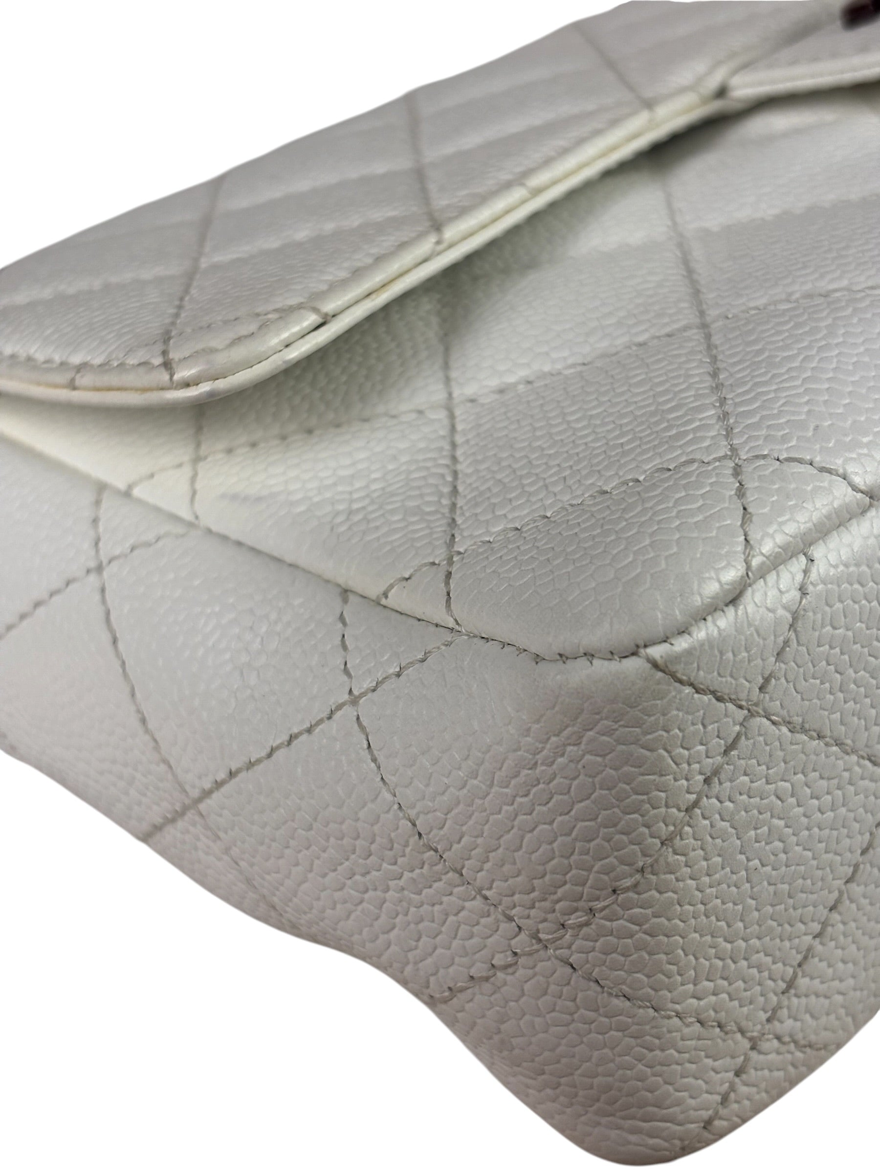 Chanel White Quilted Caviar Wooden M Flap 1999
