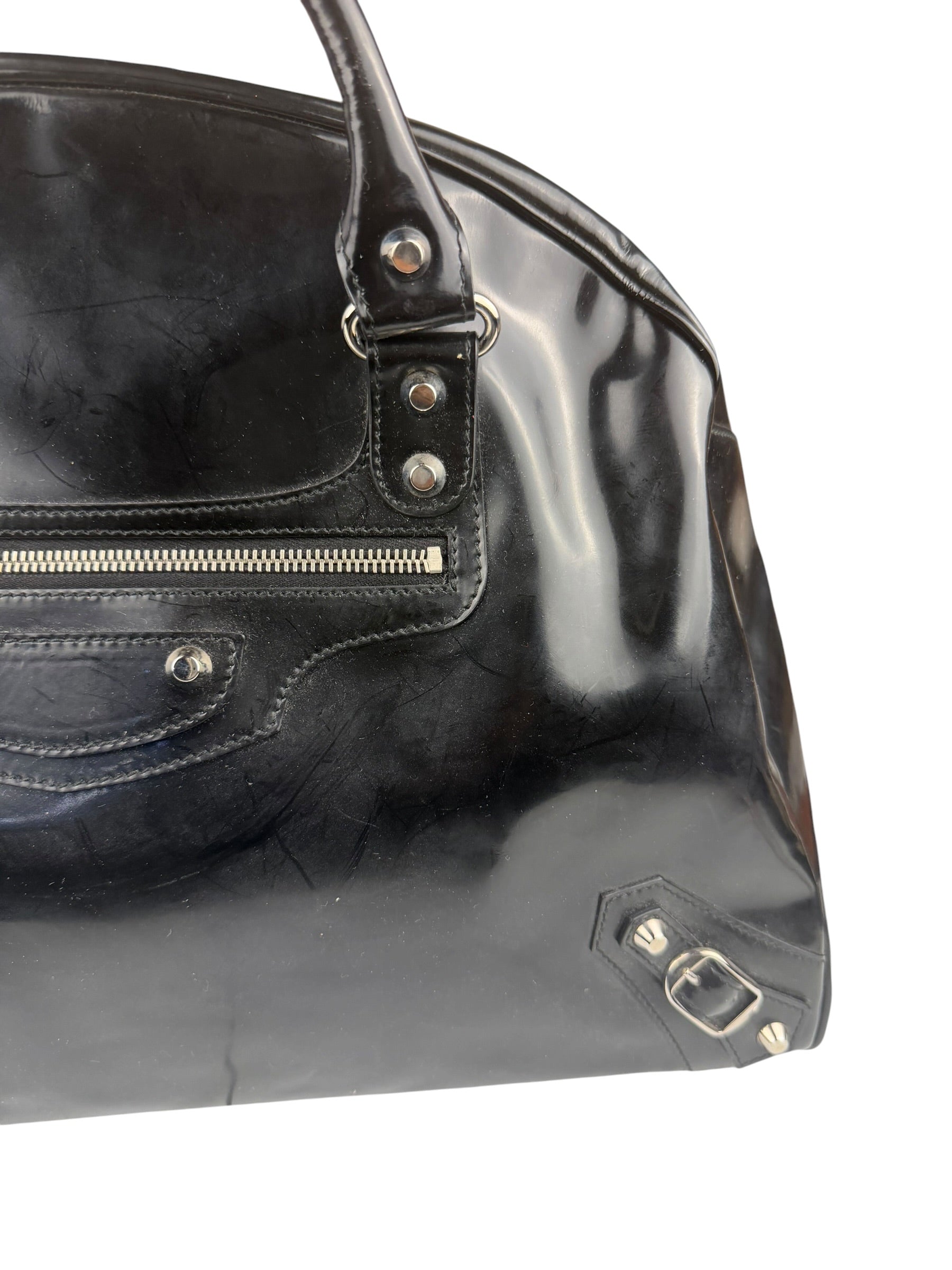 Balenciaga Black Patent Leather Weekender Handbag
