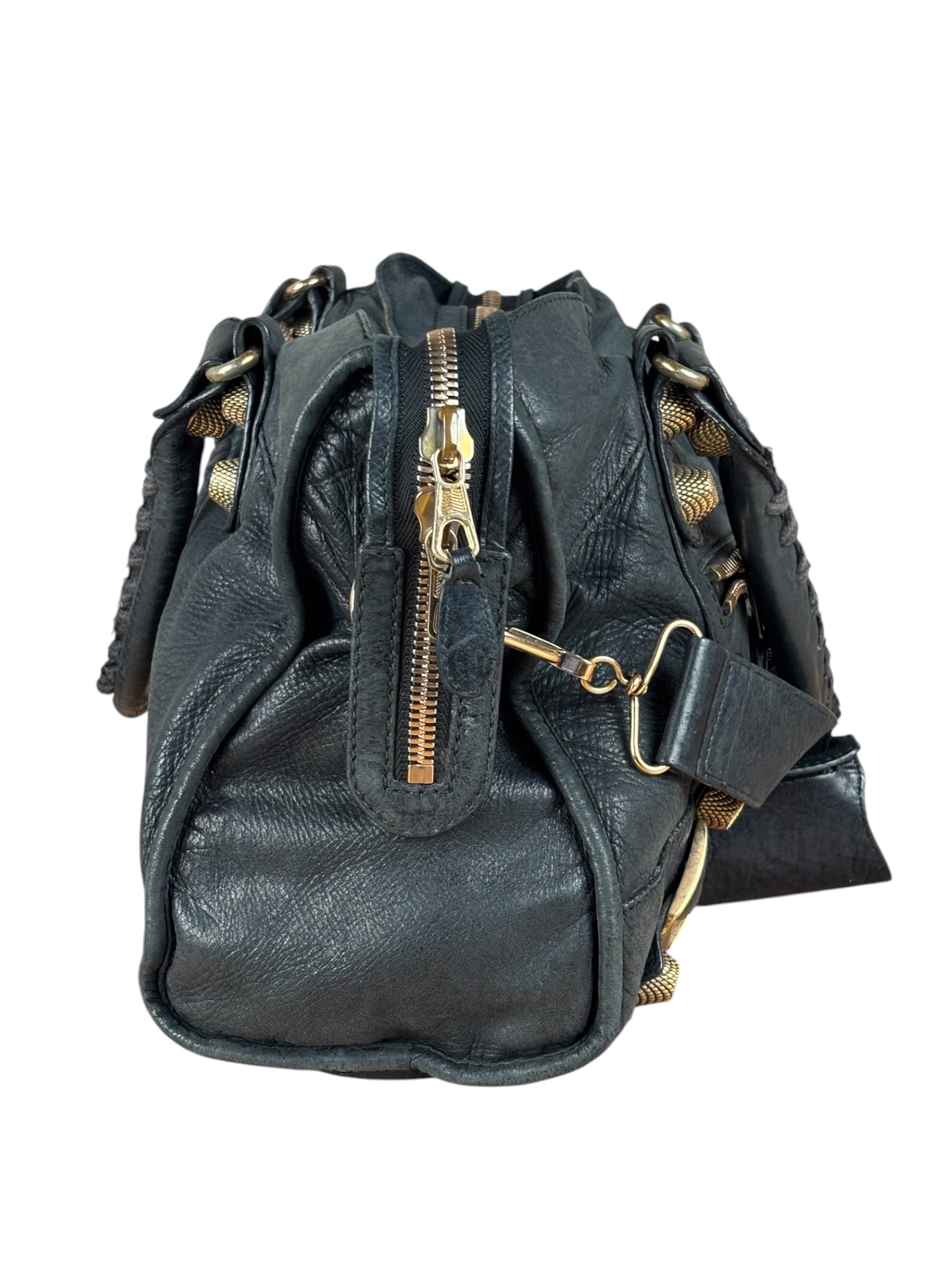 Balenciaga Black Leather Giant Gold City Two-Way Bag 21