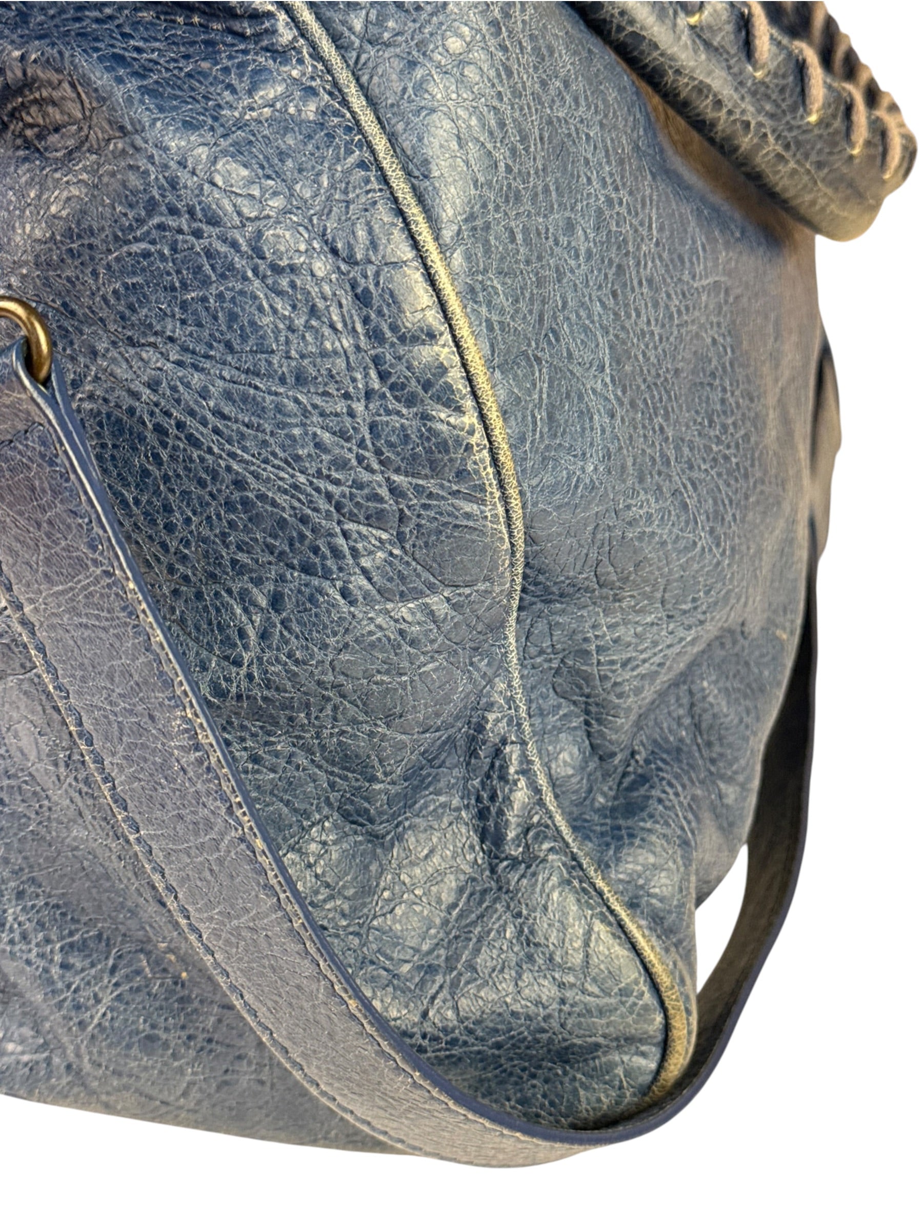 Balenciaga Navy Leather Moto Work Two-Way Bag