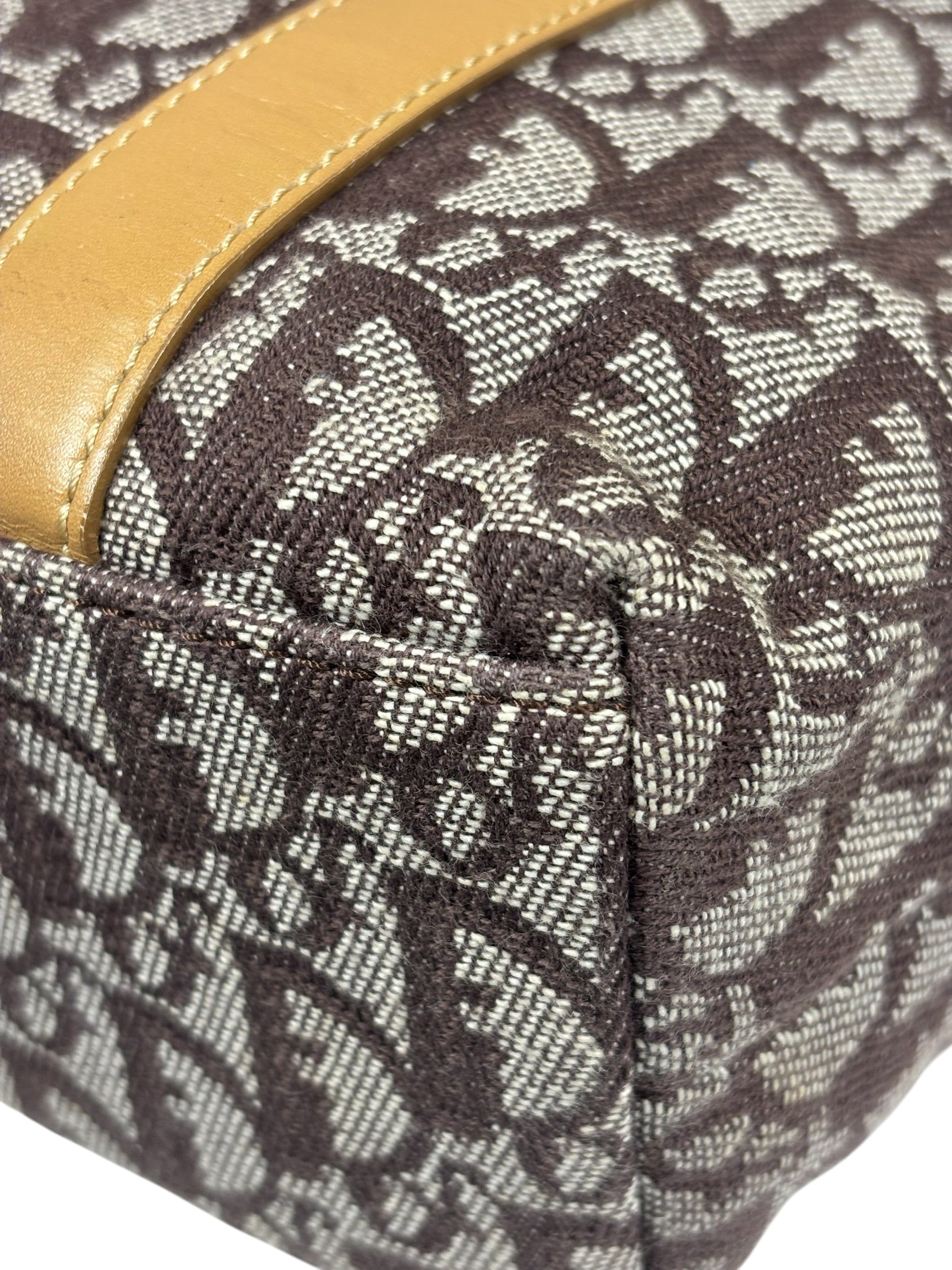 Christian Dior Brown Leather Trim Canvas Trotter Tote