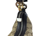 Gucci Vintage Dark Brown Leather Trim GG Canvas Twin Hobo Bag