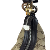 Gucci Vintage Dark Brown Leather Trim GG Canvas Twin Hobo Bag