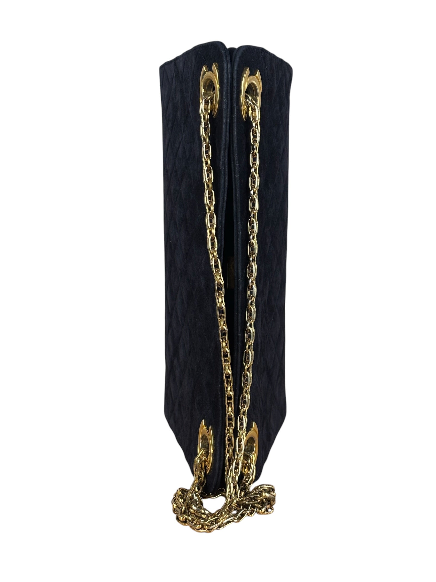 Chanel Vintage Navy Blue Matelasse Quilted Suede Chain Shoulder Bag