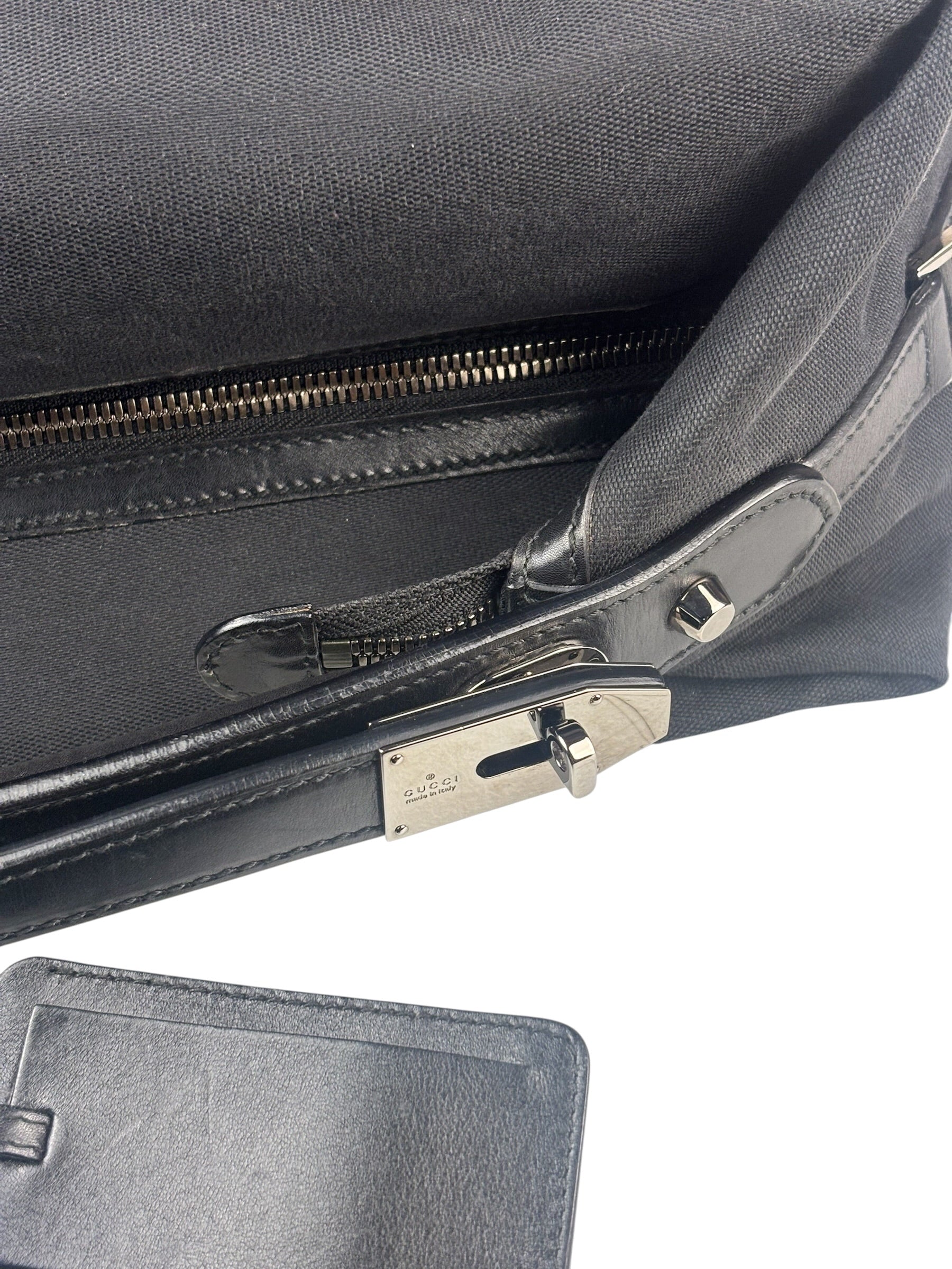 Gucci Black Leather Trim Belted Tote