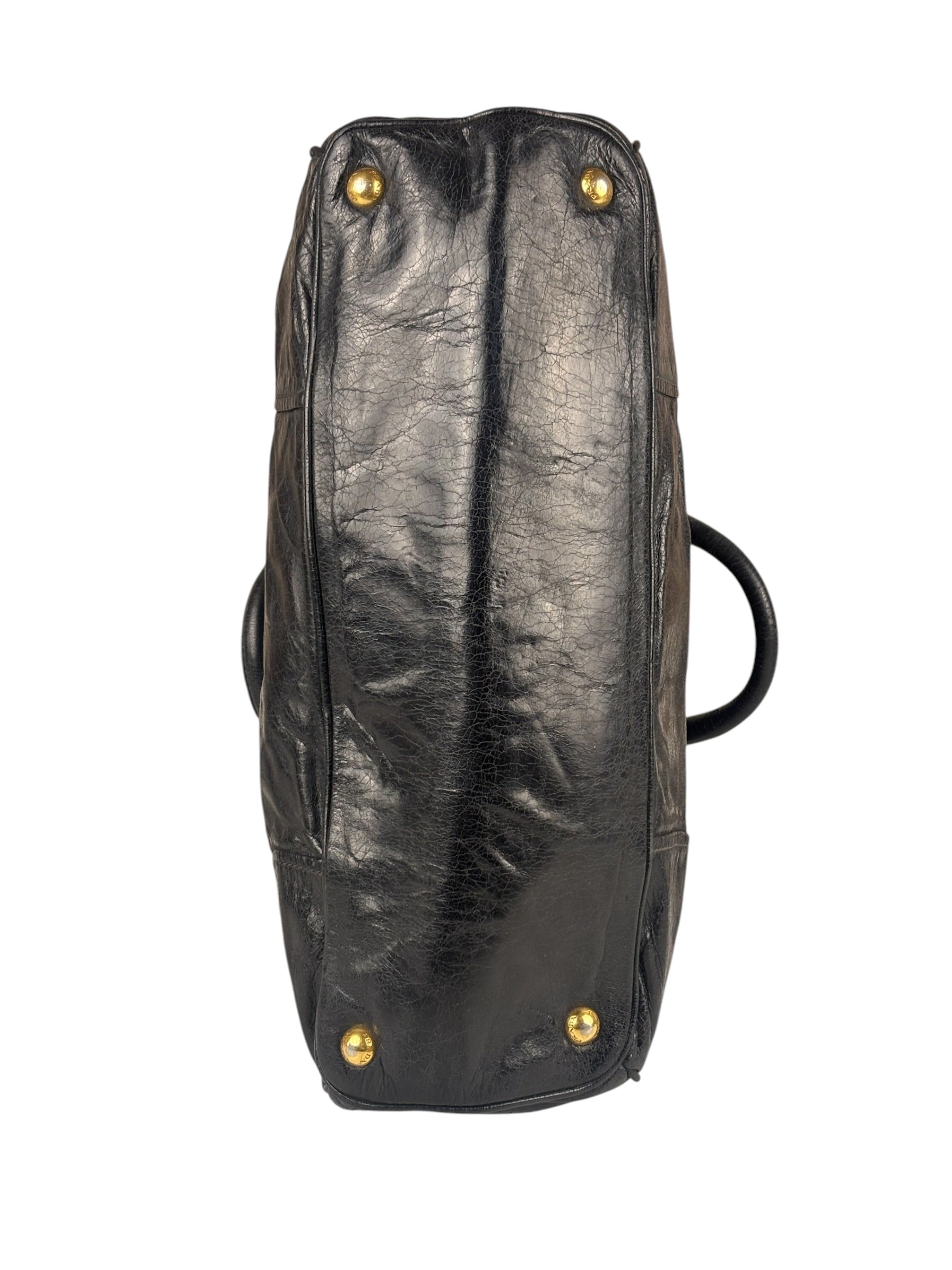 Prada Vintage Black Shine Leather Vitello Daino Tote