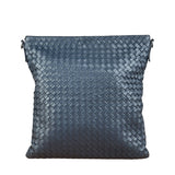 Bottega Veneta Navy Blue Leather Intrecciato Woven Flat Crossbody Bag