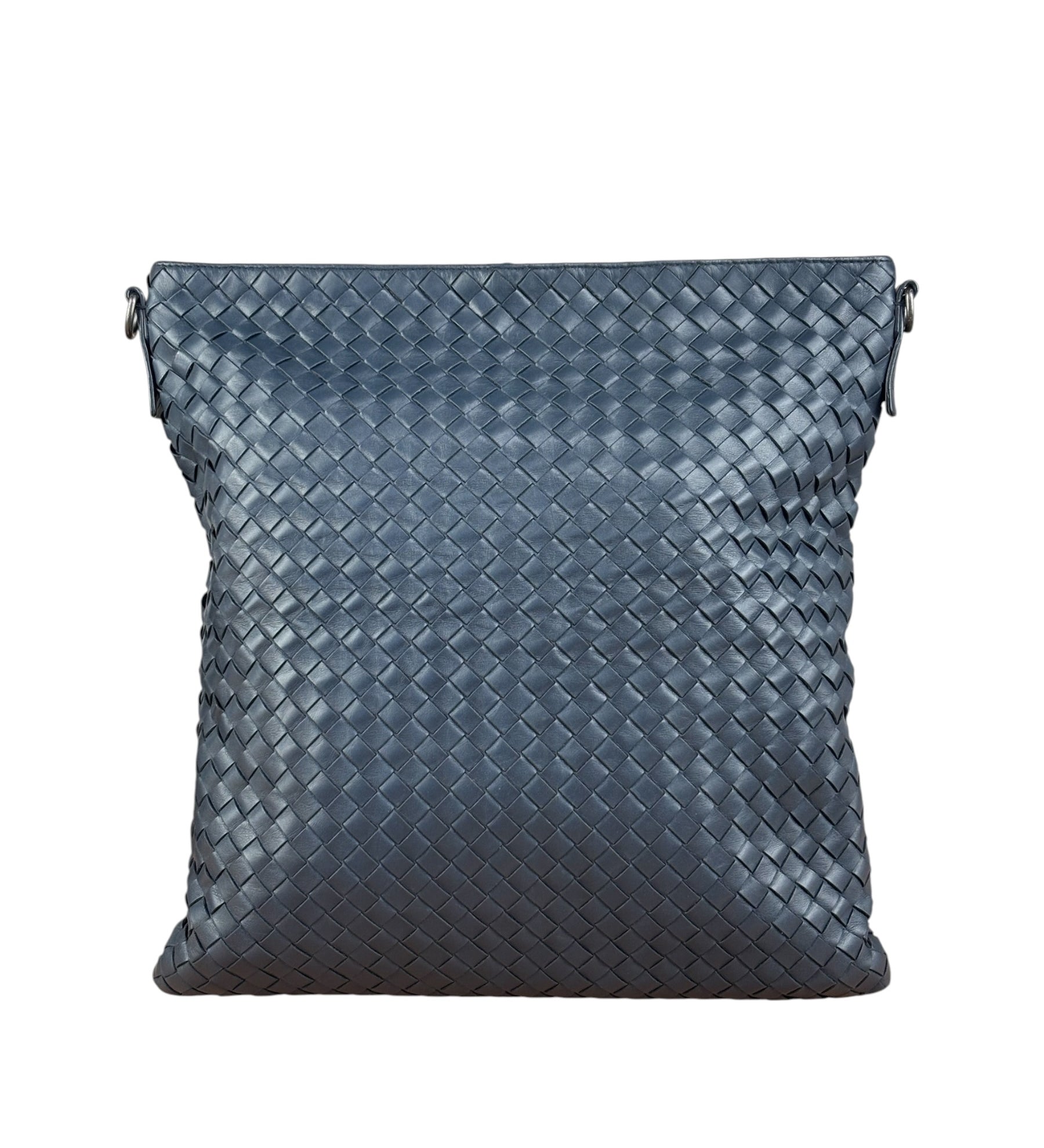 Bottega Veneta Navy Blue Leather Intrecciato Woven Flat Crossbody Bag