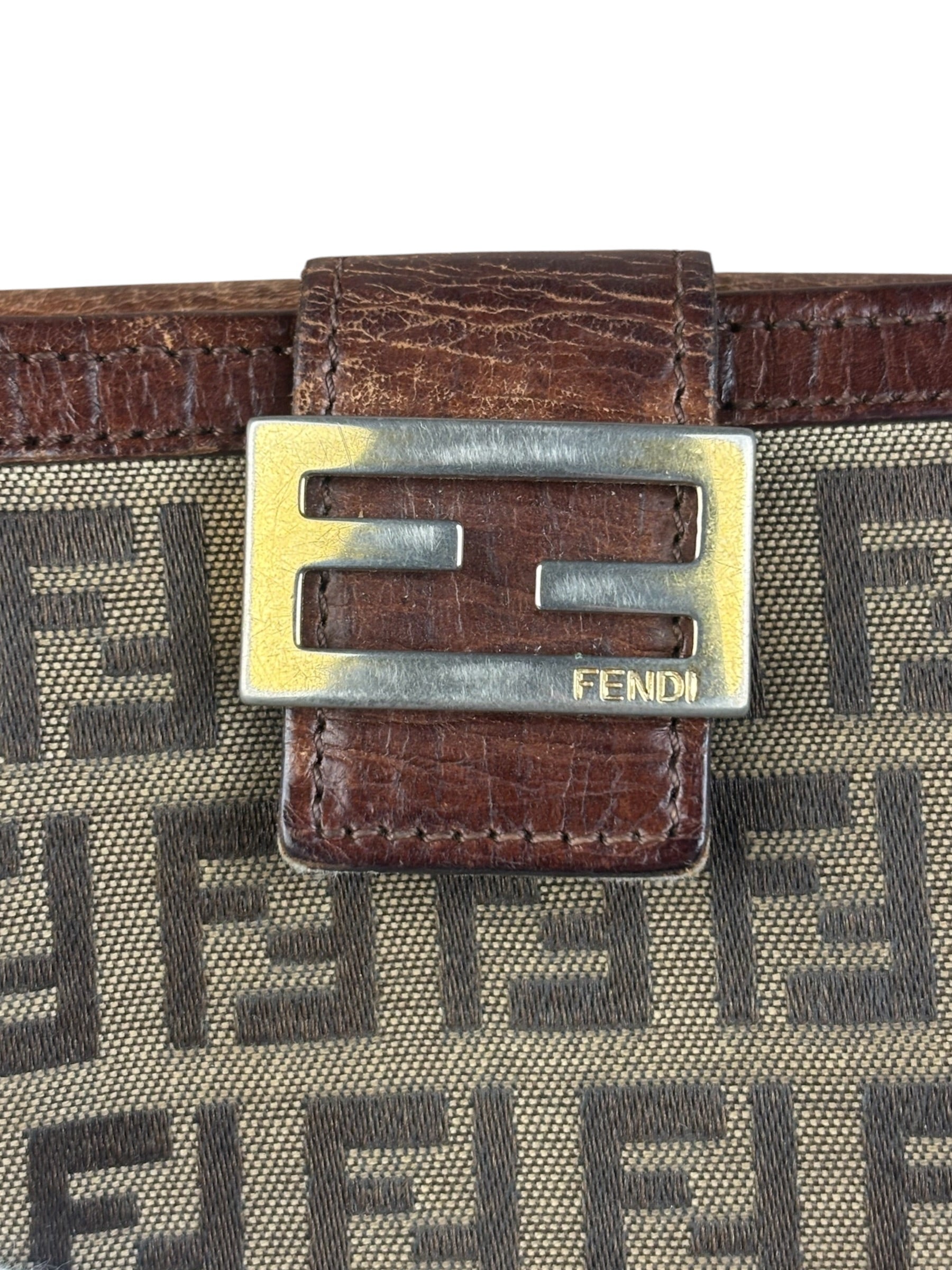 Fendi FF Buckle Canvas Print Compact Wallet