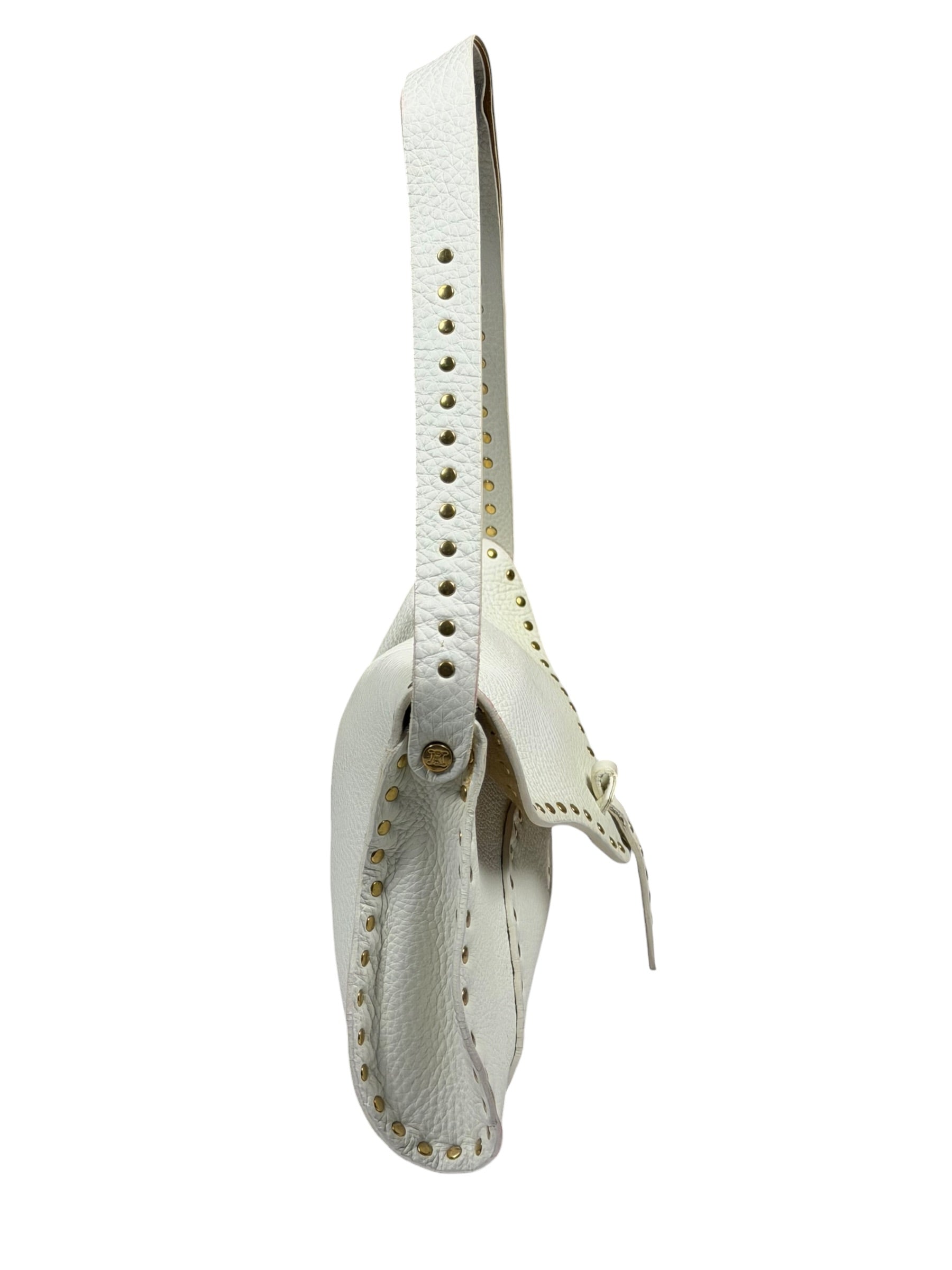 Celine White Grained Leather Studded Poultbot Shoulder Bag