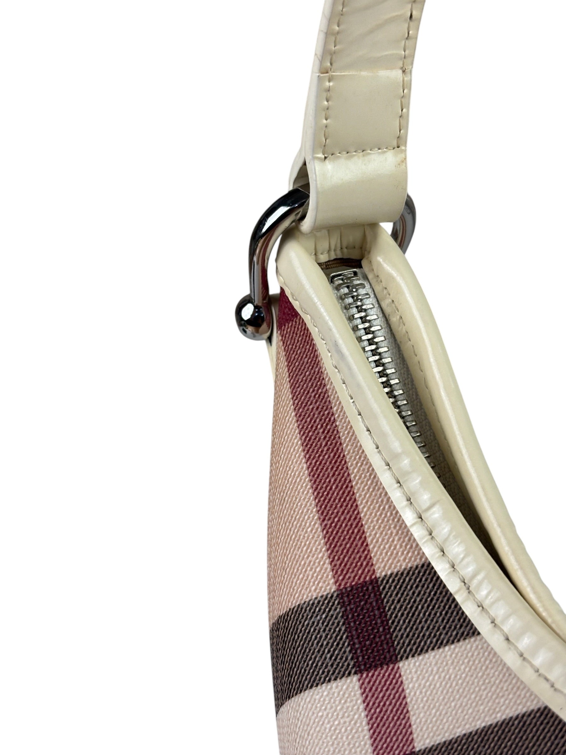Burberry Beige Leather Trim Nova Check Hobo Bag