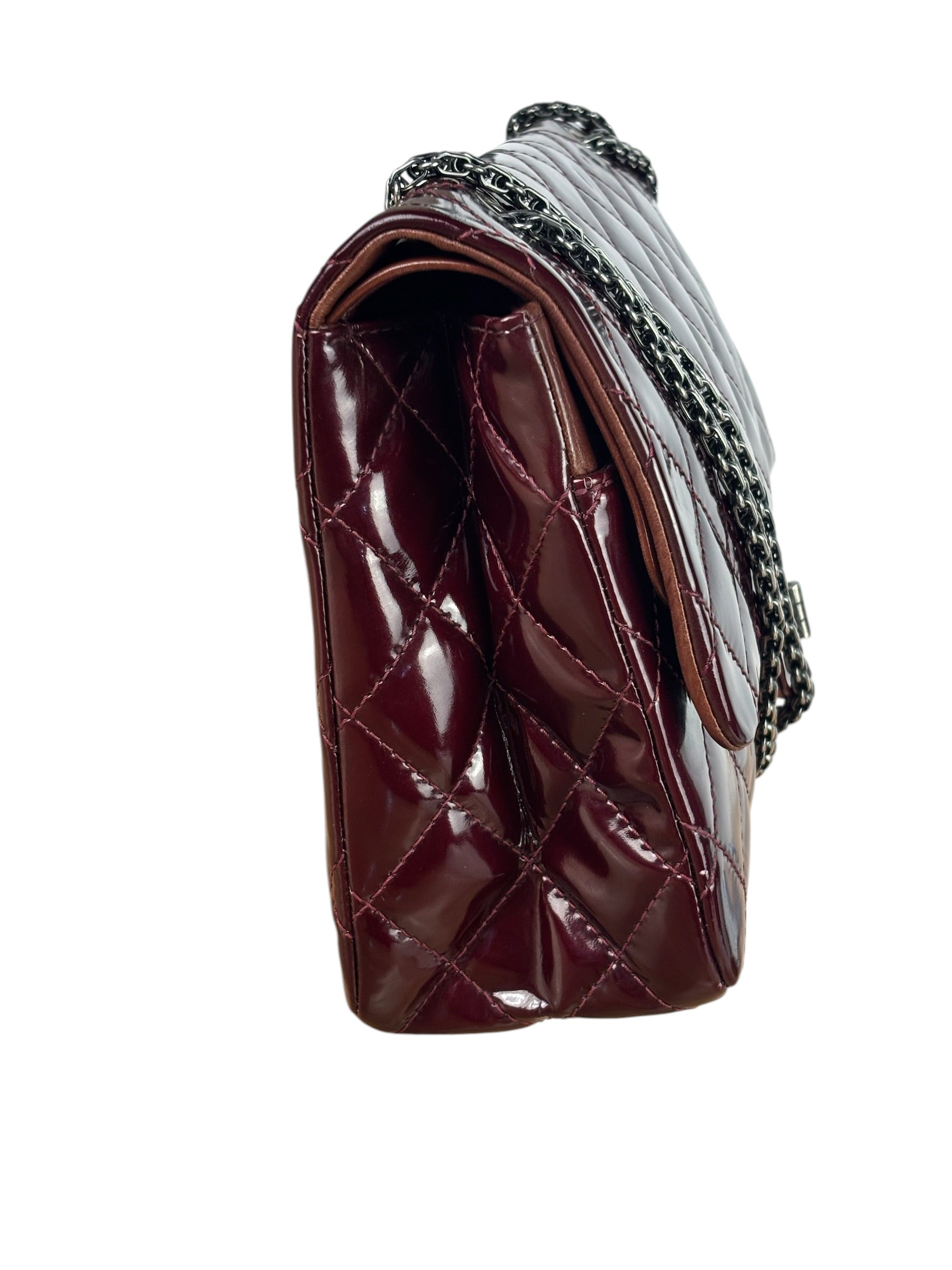 Chanel Burgundy Quilted Patent Leather 2.55 Reissue 227 Large Double Flap Bag 2011