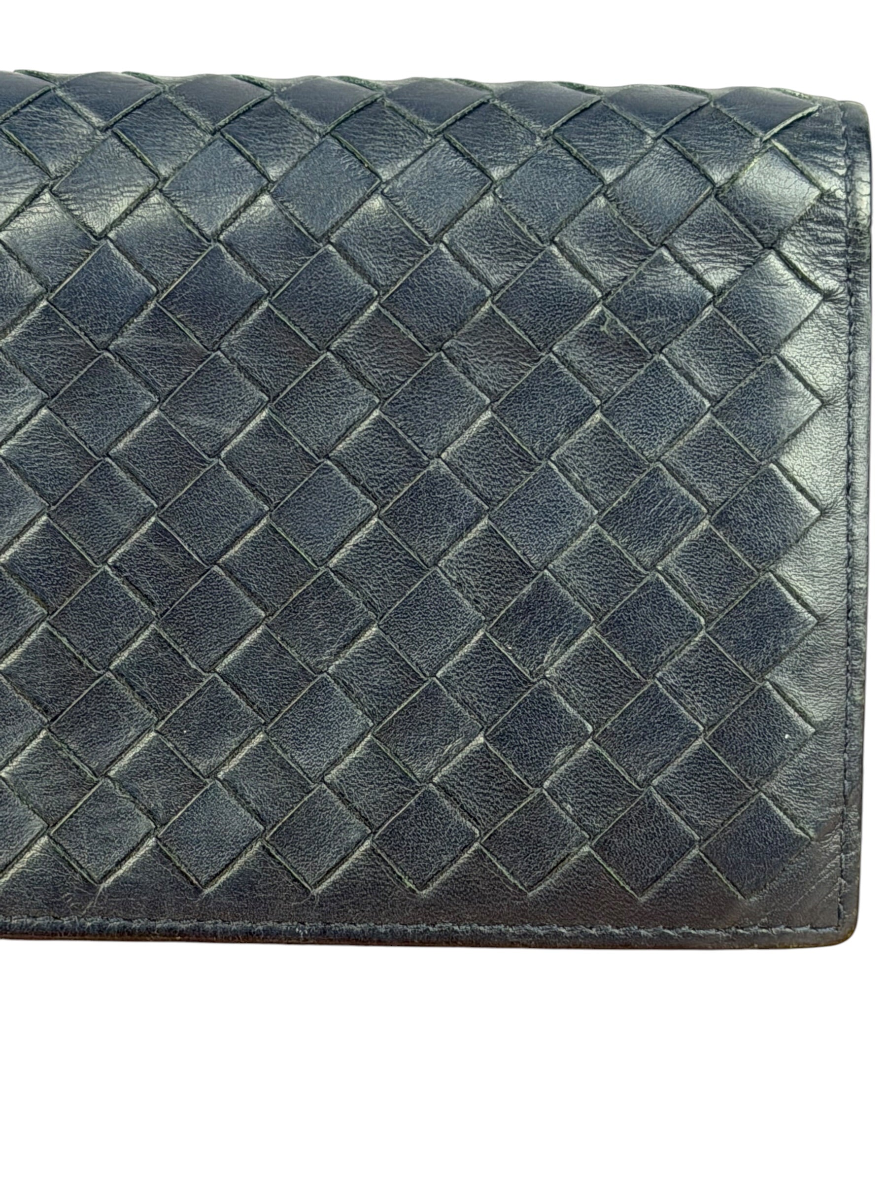 Bottega Veneta Navy Blue Intrecciato Long Wallet