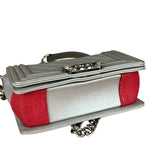 Chanel CC Silver Lambskin Quilted Boy Bag Red Stingray 2012