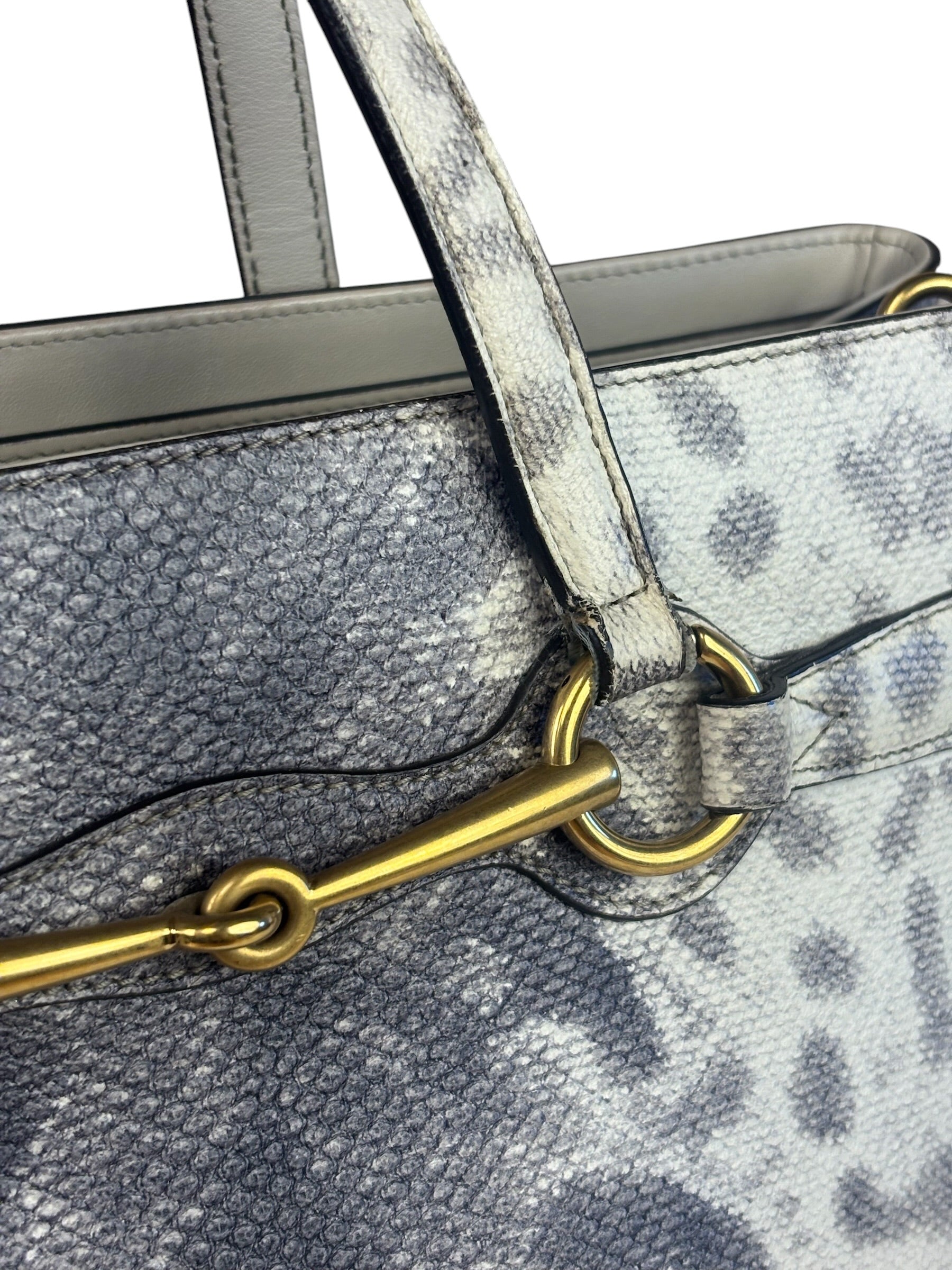 Gucci Cream/Grey Python-Embossed Horsebit Bright Bit Tote