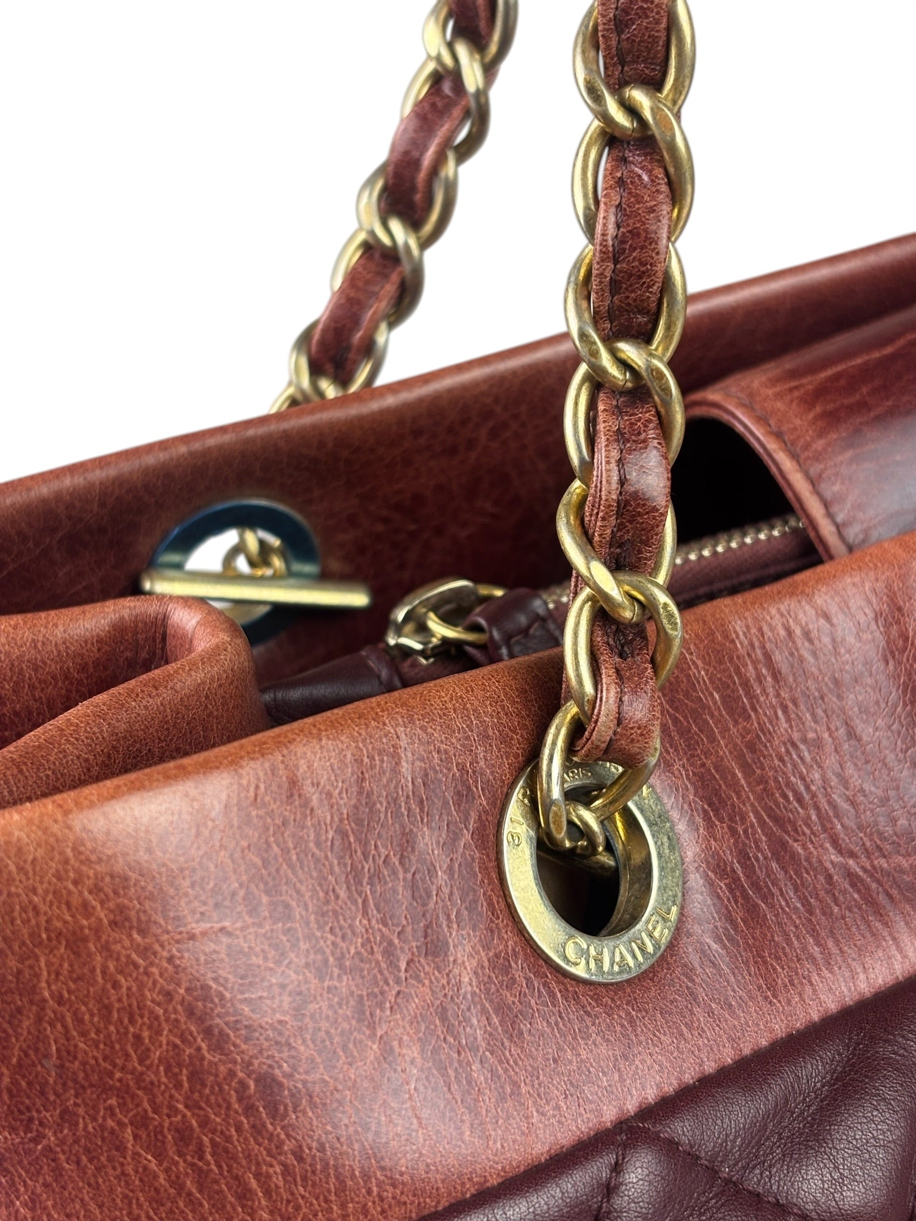 Chanel Bi-Color Burgundy Quilted Soft Elegance Tote 2014