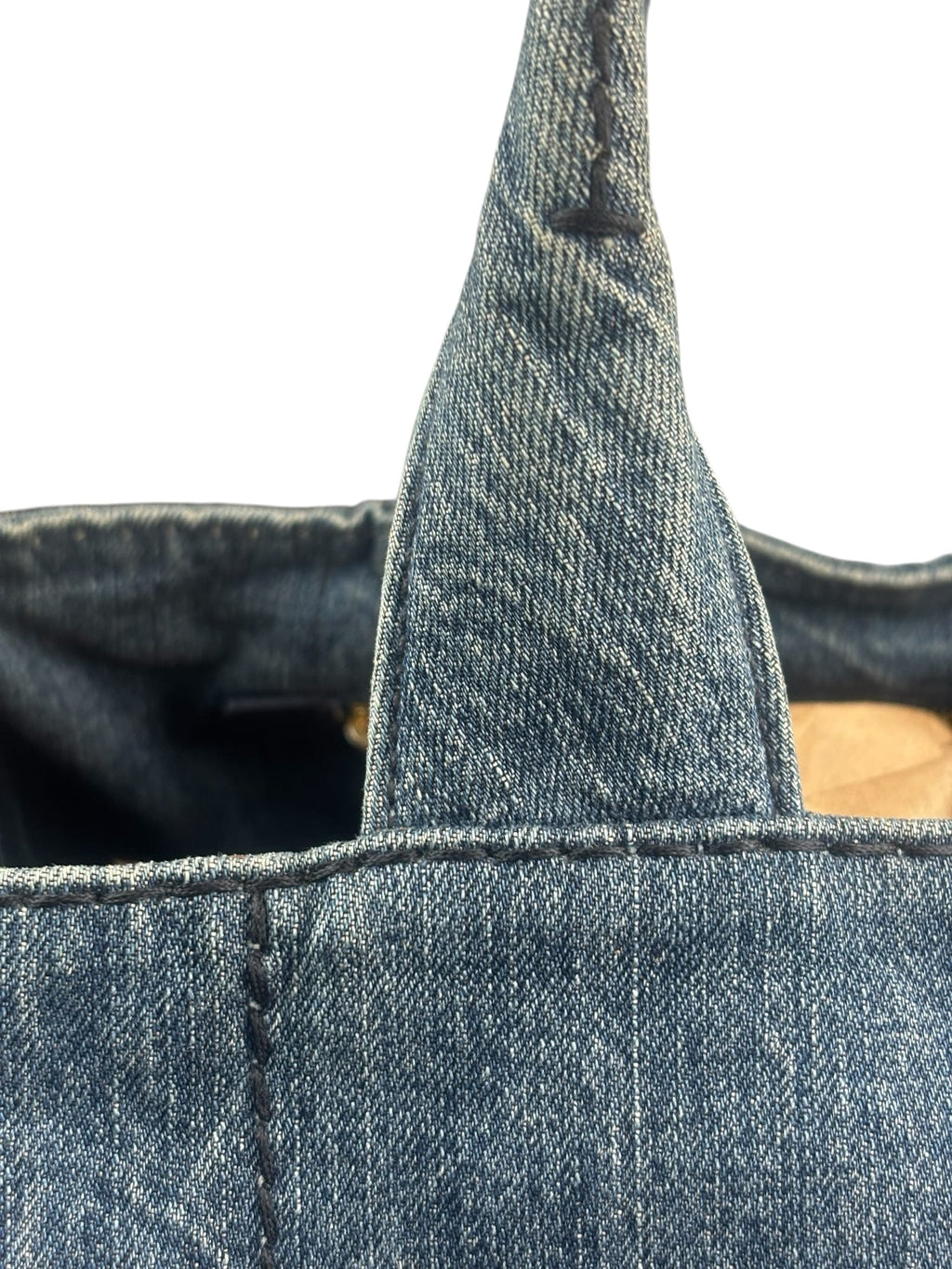 Prada Blue Denim Canapa Logo Large Tote Bag