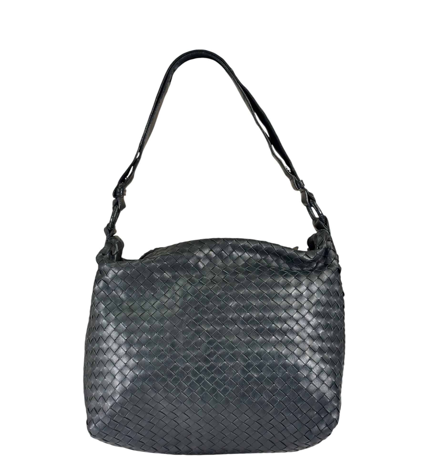 Bottega Veneta Black Intrecciato Woven Hobo Bag