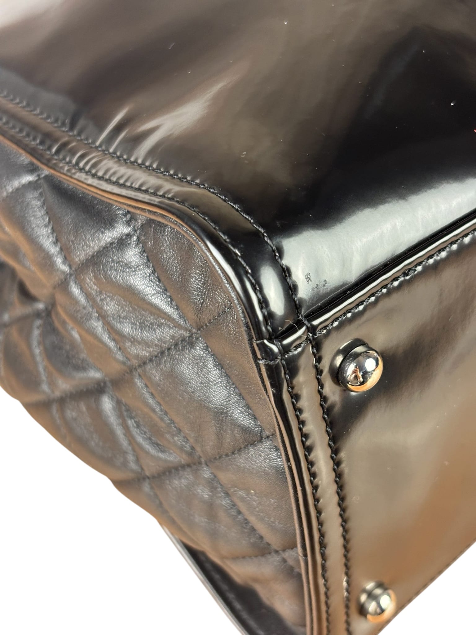 Chanel Black Patent Leather Quilted Lipstick Tote 2011