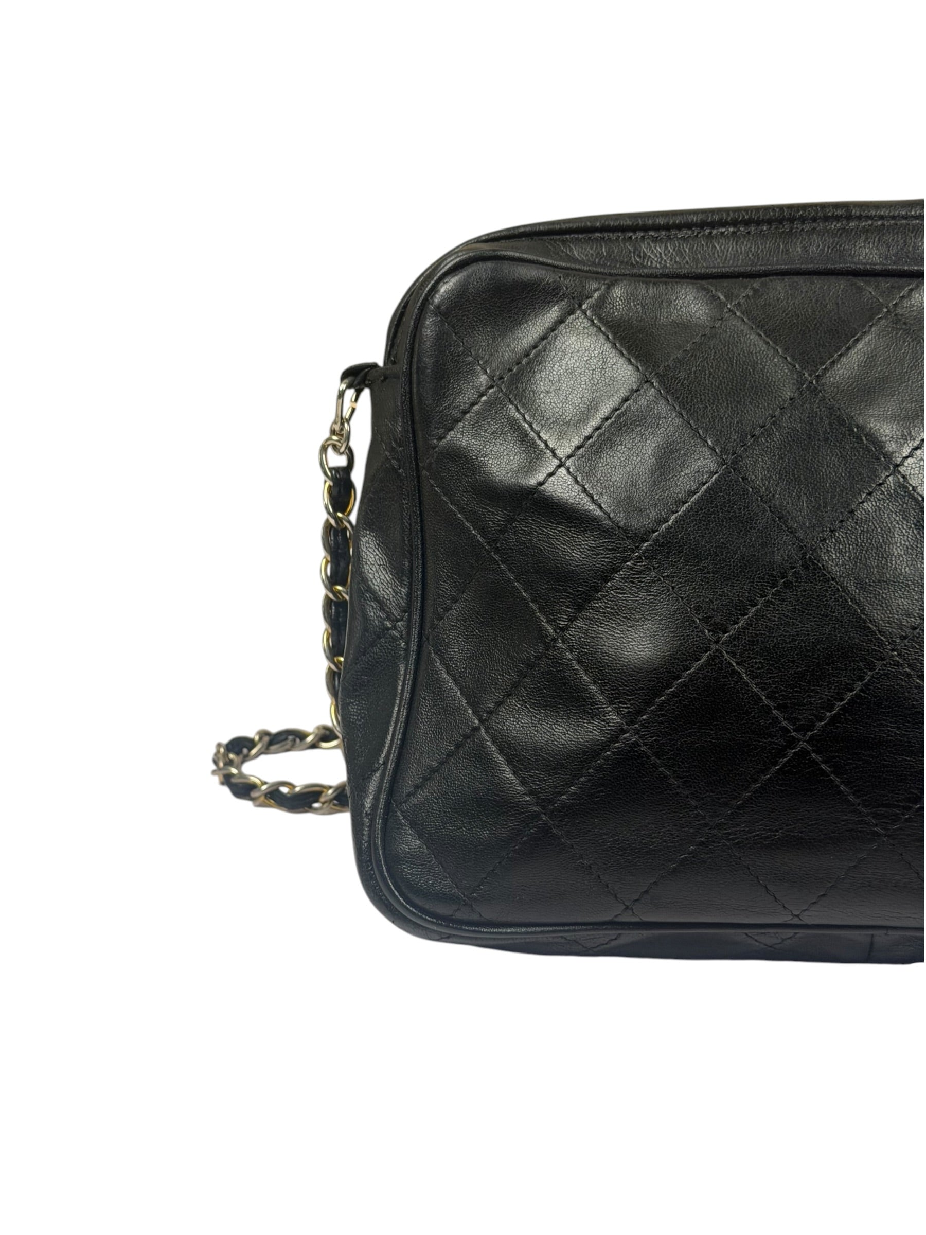 Chanel Vintage Black Quilted Lambskin Camera Bag 1986
