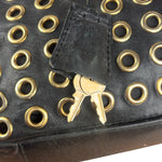 Prada Vintage Black Leather Nappa Metal Grommet Bauletto Handbag