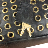 Prada Vintage Black Leather Nappa Metal Grommet Bauletto Handbag