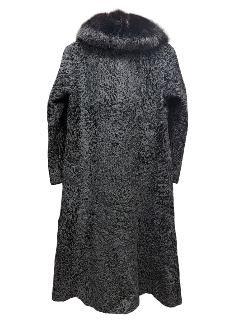 Vintage Lupian Black Persian Lamb Fox Fur Trim Long Coat
