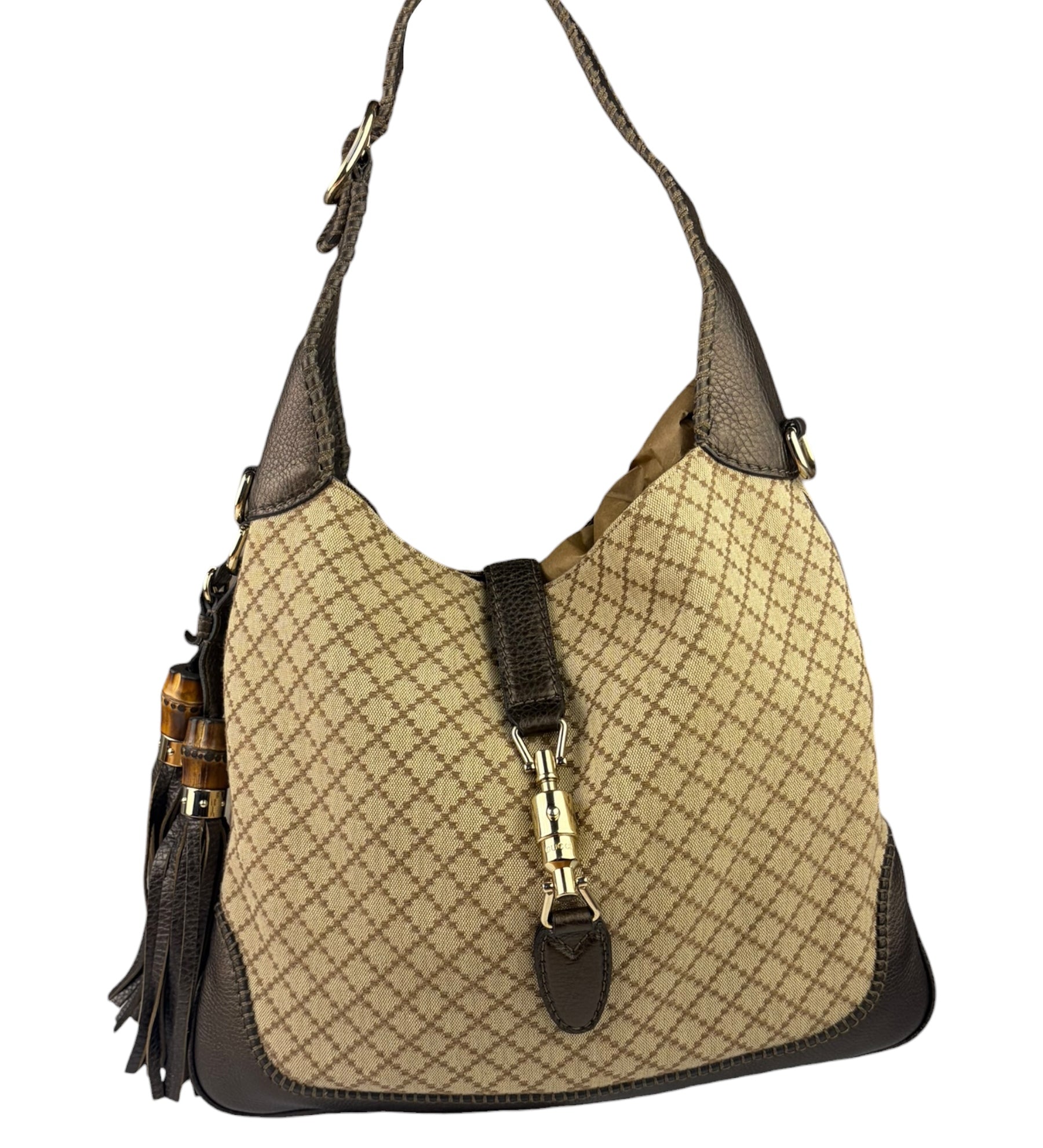 Gucci Brown Leather Trim Jackie 1961 Hobo Bag